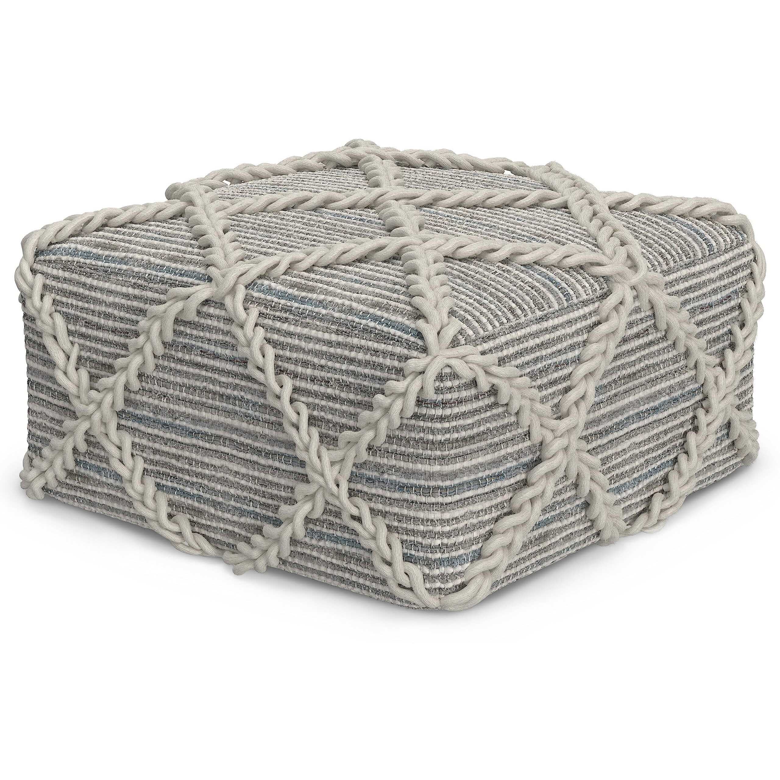 Cowan Square Pouf in Grey, Natural Handloom Woven