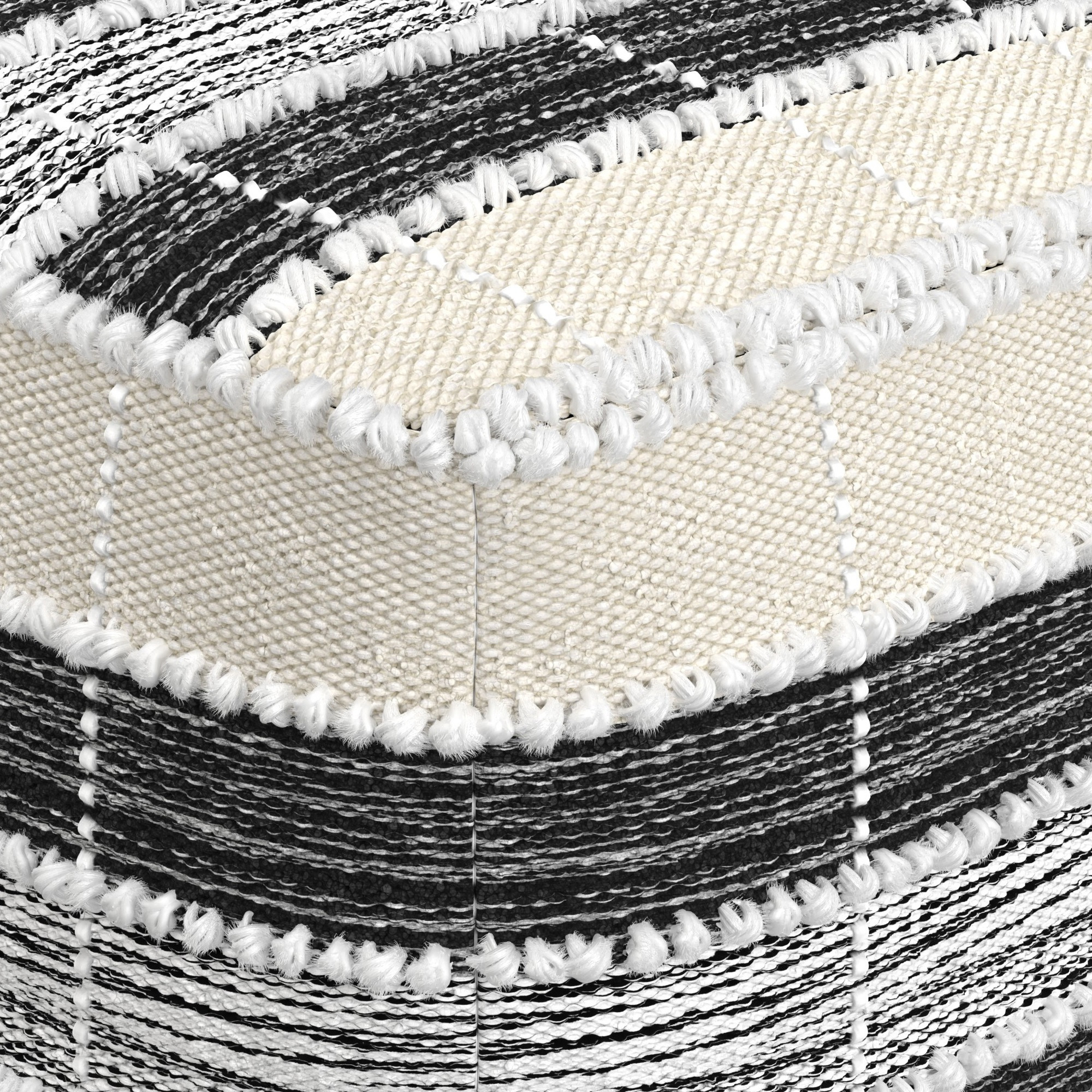 Barley Square Pouf in White, Beige, Black Polystyrene Filling