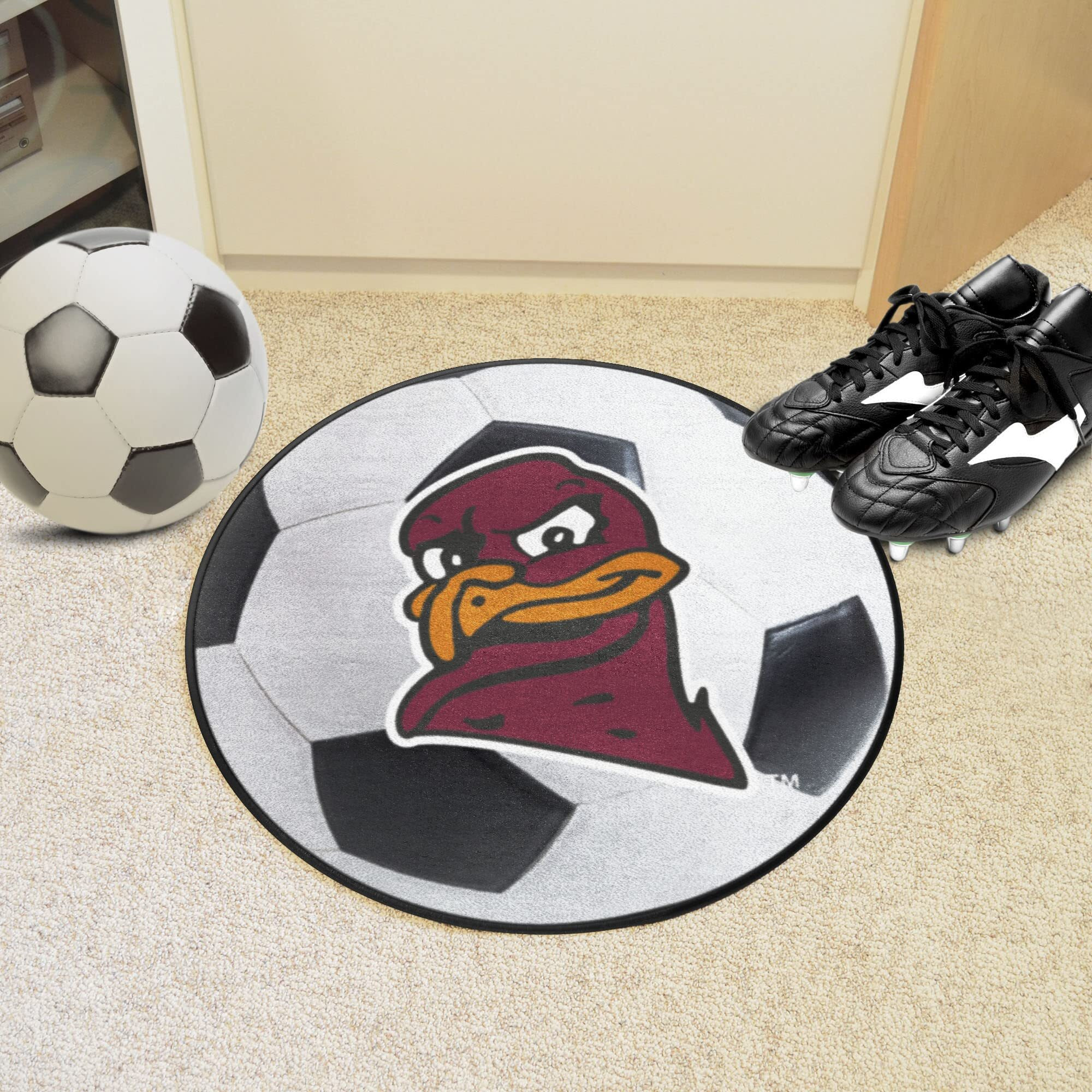 Virginia Tech Hokies Soccer Ball Rug, Hokie Bird Logo - 27in. Diameter