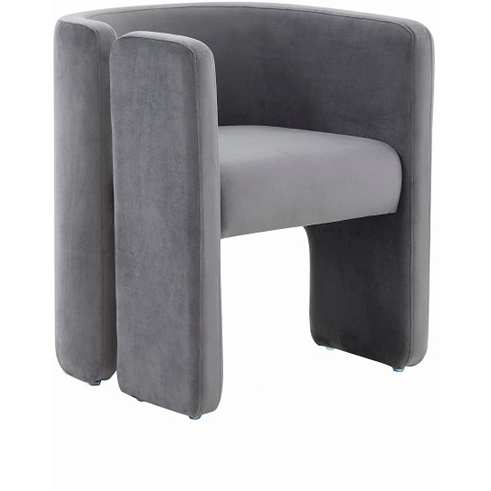 Cid 24 Inch Accent Chair, Soft Gray Velvet, Curved Backrest, Panel Base