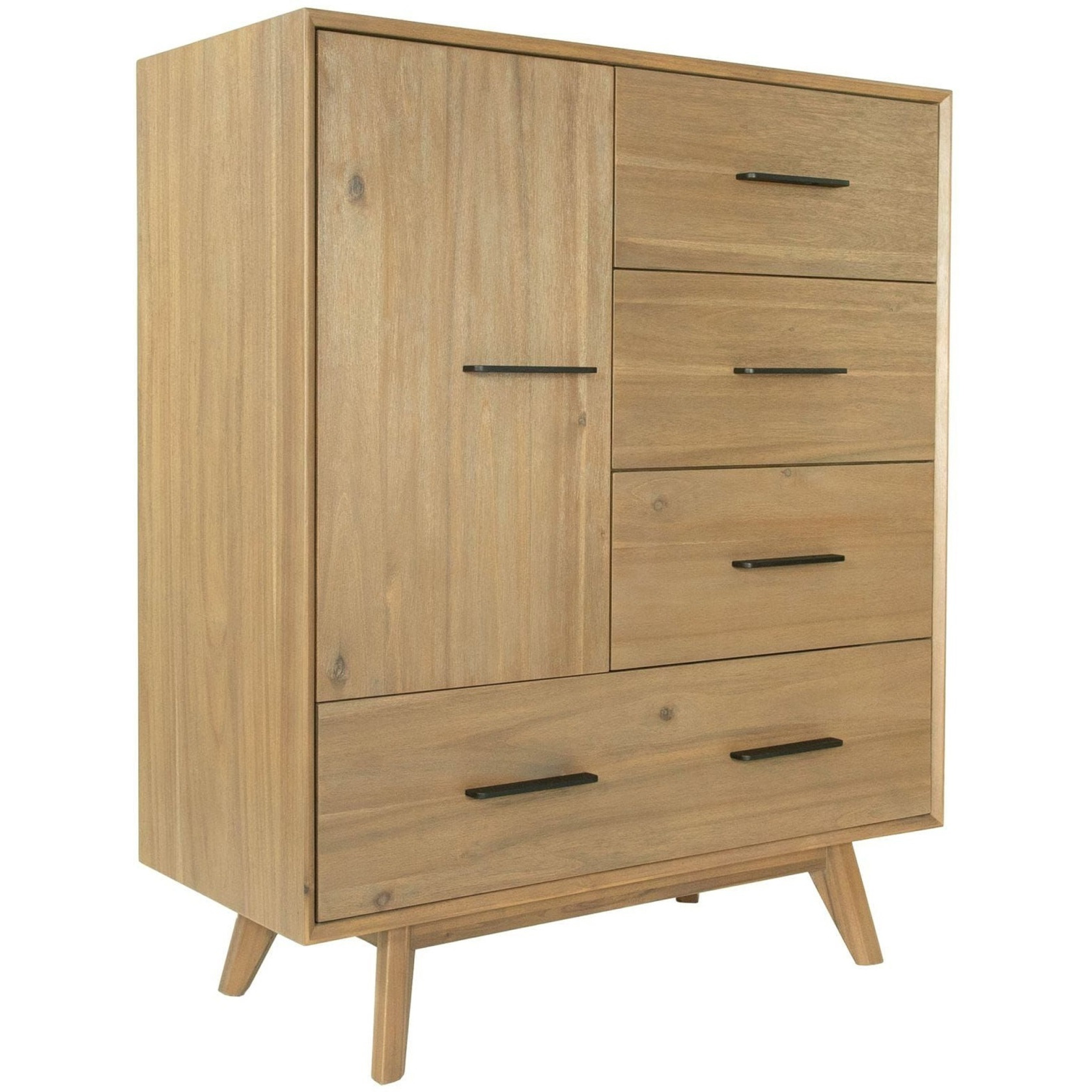 Cid 47 Inch Tall Dresser Chest, 4 Drawers, 1 Cabinet, Light Brown Walnut