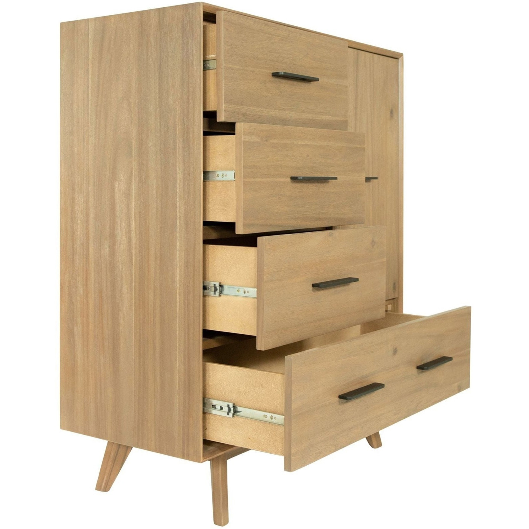 Cid 47 Inch Tall Dresser Chest, 4 Drawers, 1 Cabinet, Light Brown Walnut