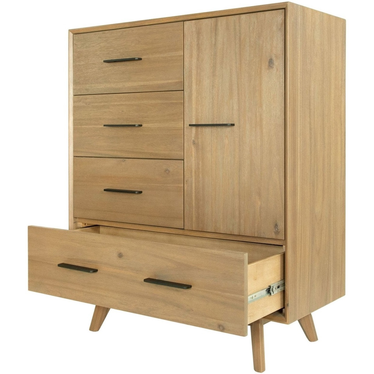 Cid 47 Inch Tall Dresser Chest, 4 Drawers, 1 Cabinet, Light Brown Walnut