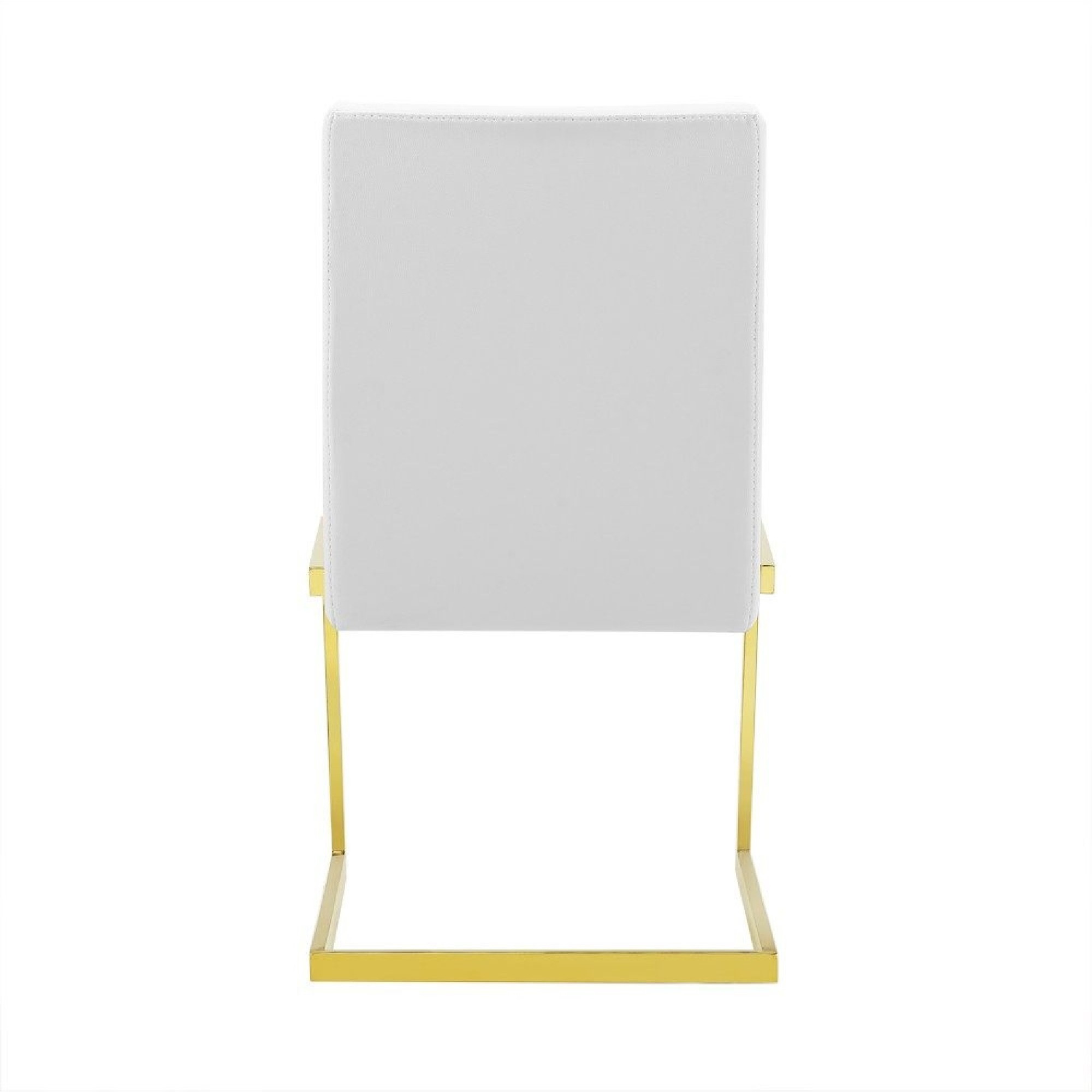 19 Inch Dining Chair, Set of 2, White Vegan Leather, Gold Cantilever Base
