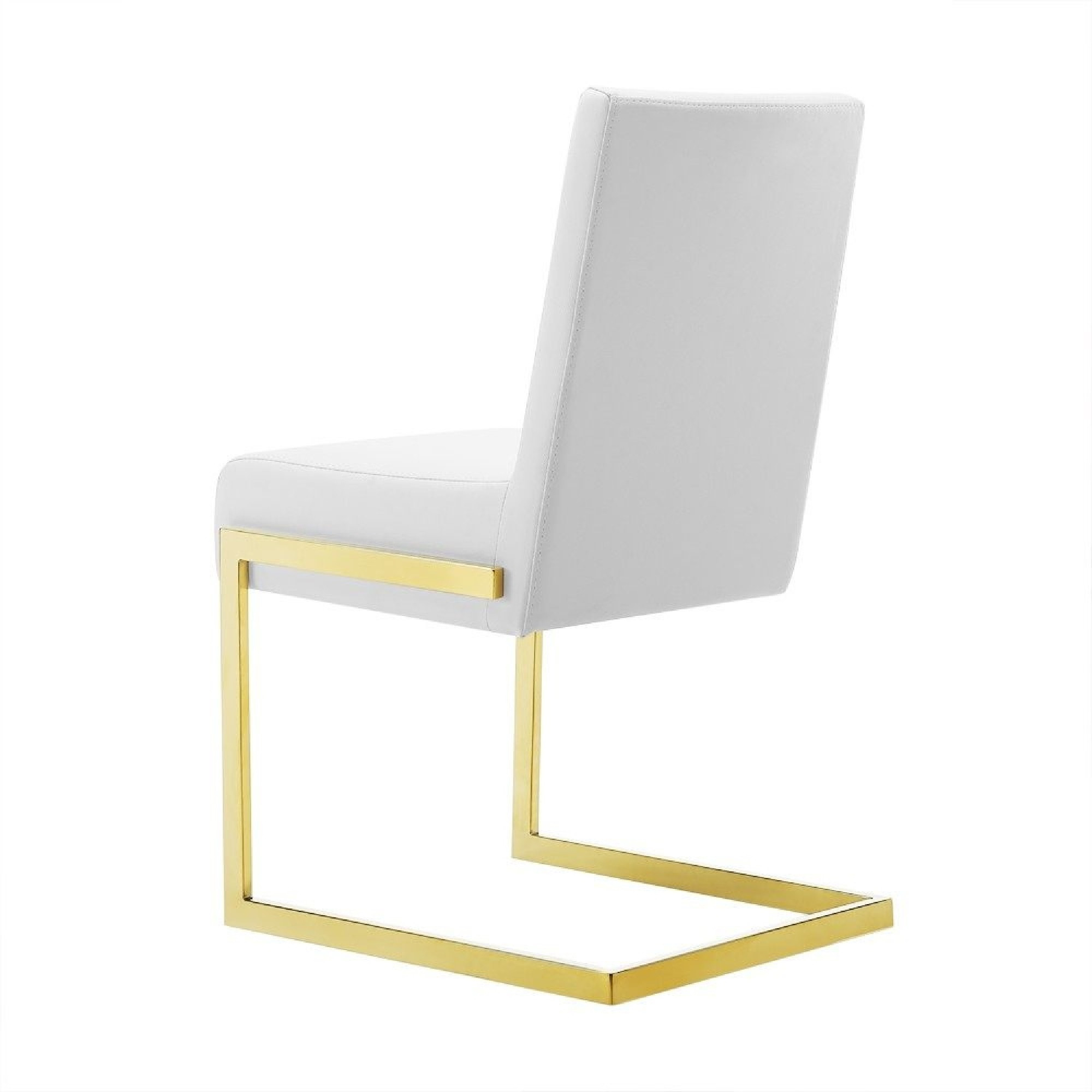 19 Inch Dining Chair, Set of 2, White Vegan Leather, Gold Cantilever Base