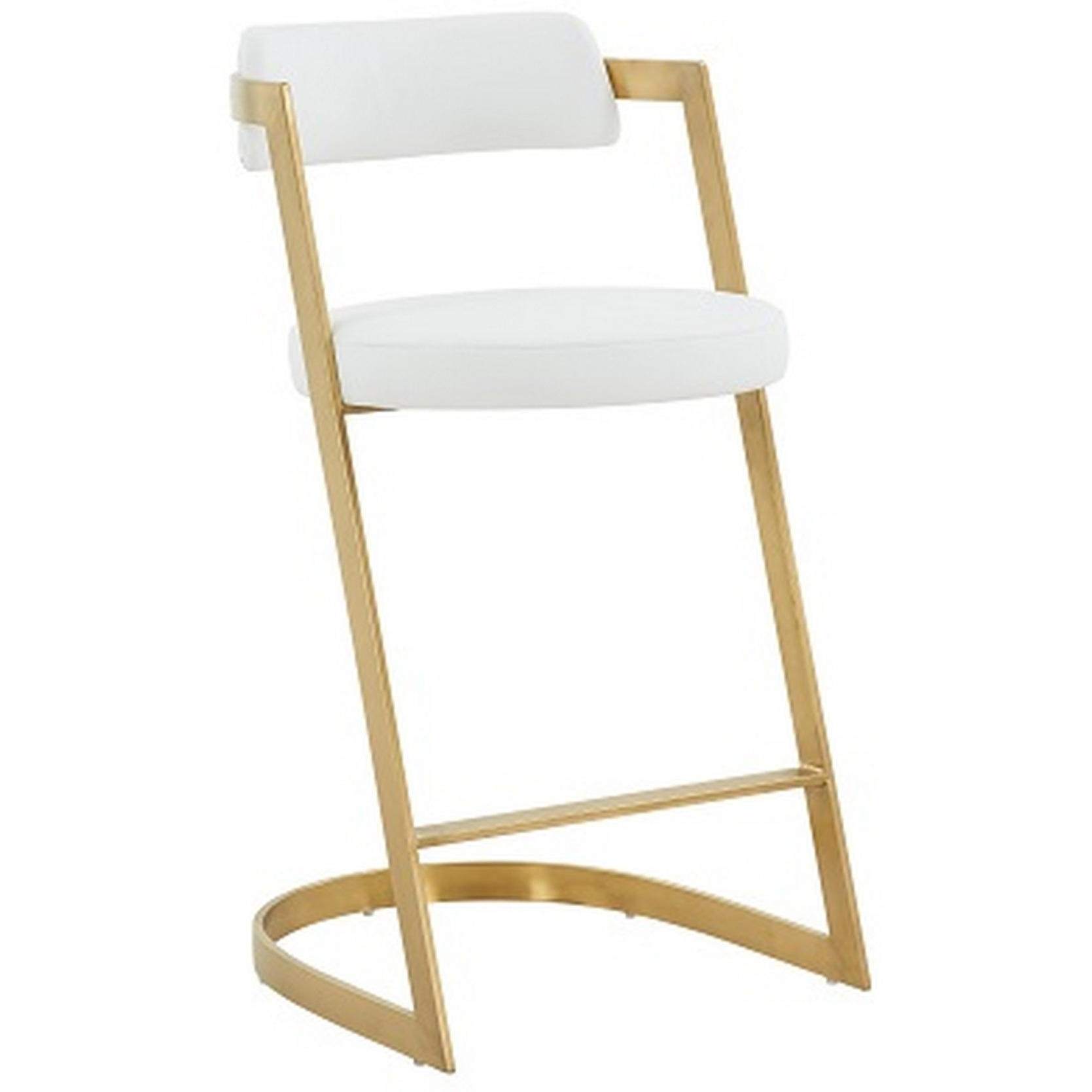 26 Inch Counter Stool, Gold Cantilever Base, White Vegan Leather