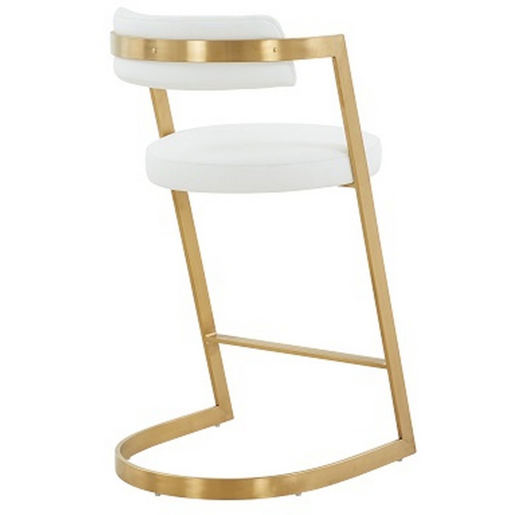 26 Inch Counter Stool, Gold Cantilever Base, White Vegan Leather