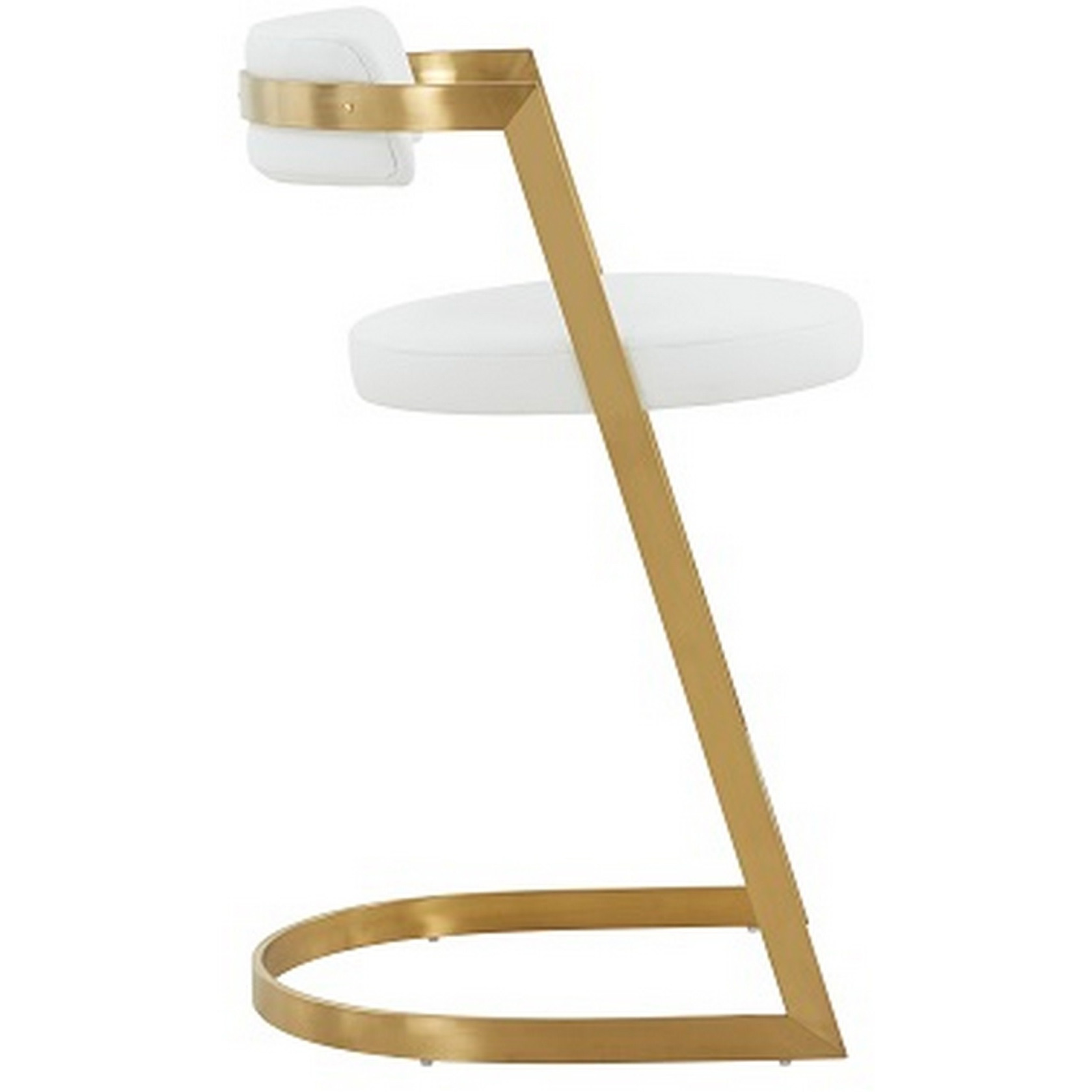 26 Inch Counter Stool, Gold Cantilever Base, White Vegan Leather