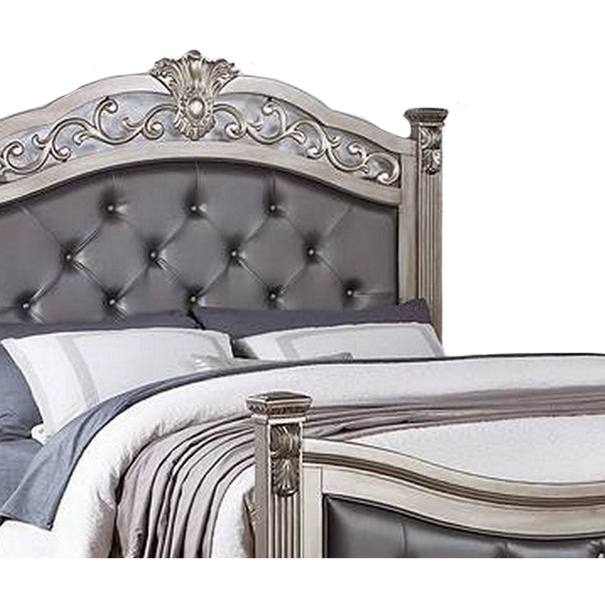 Jax California King Bed, Button Tufted Upholstered Headboard, Champagne