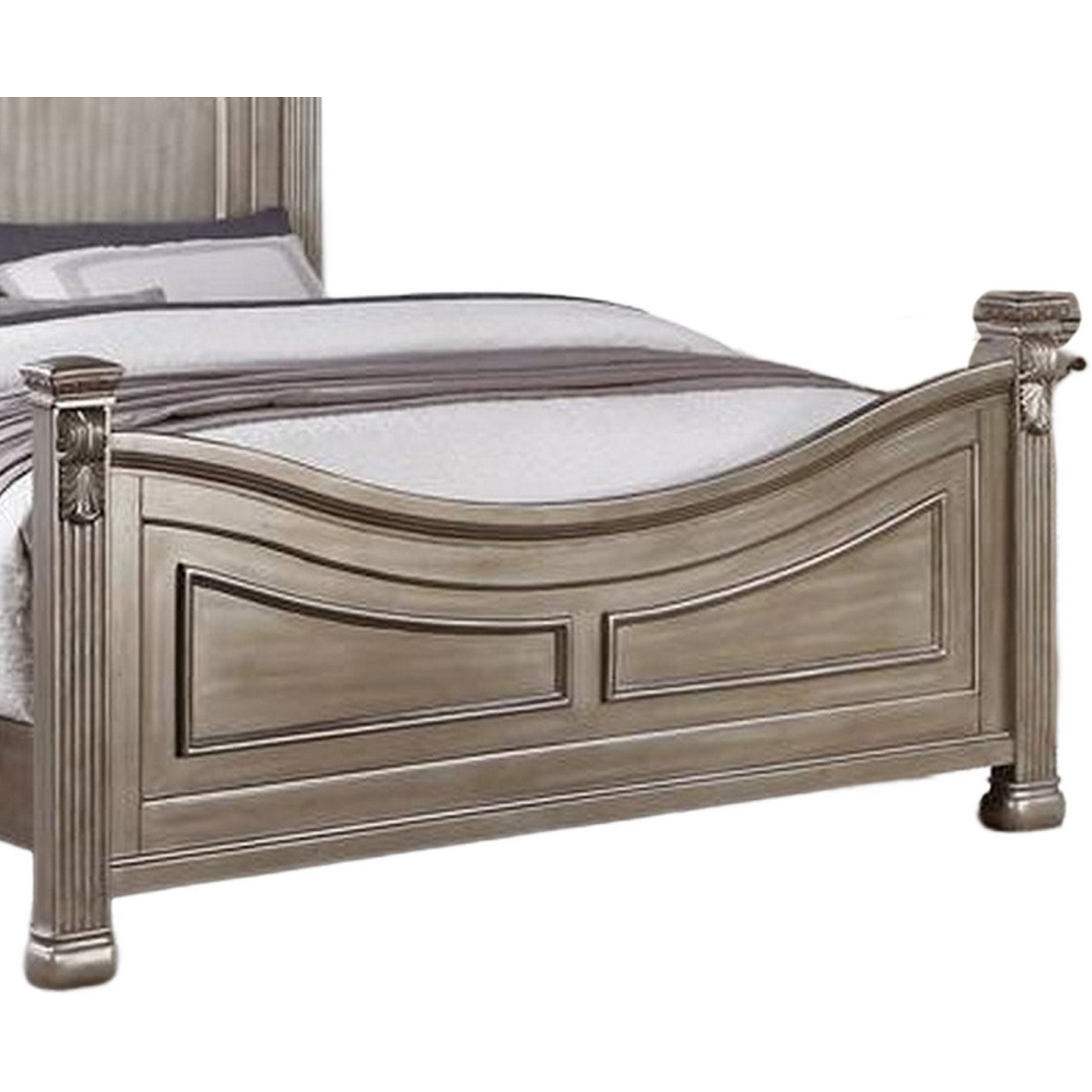 Aza Traditional Wood California King Bed, Leaf Carvings, Champagne Gold