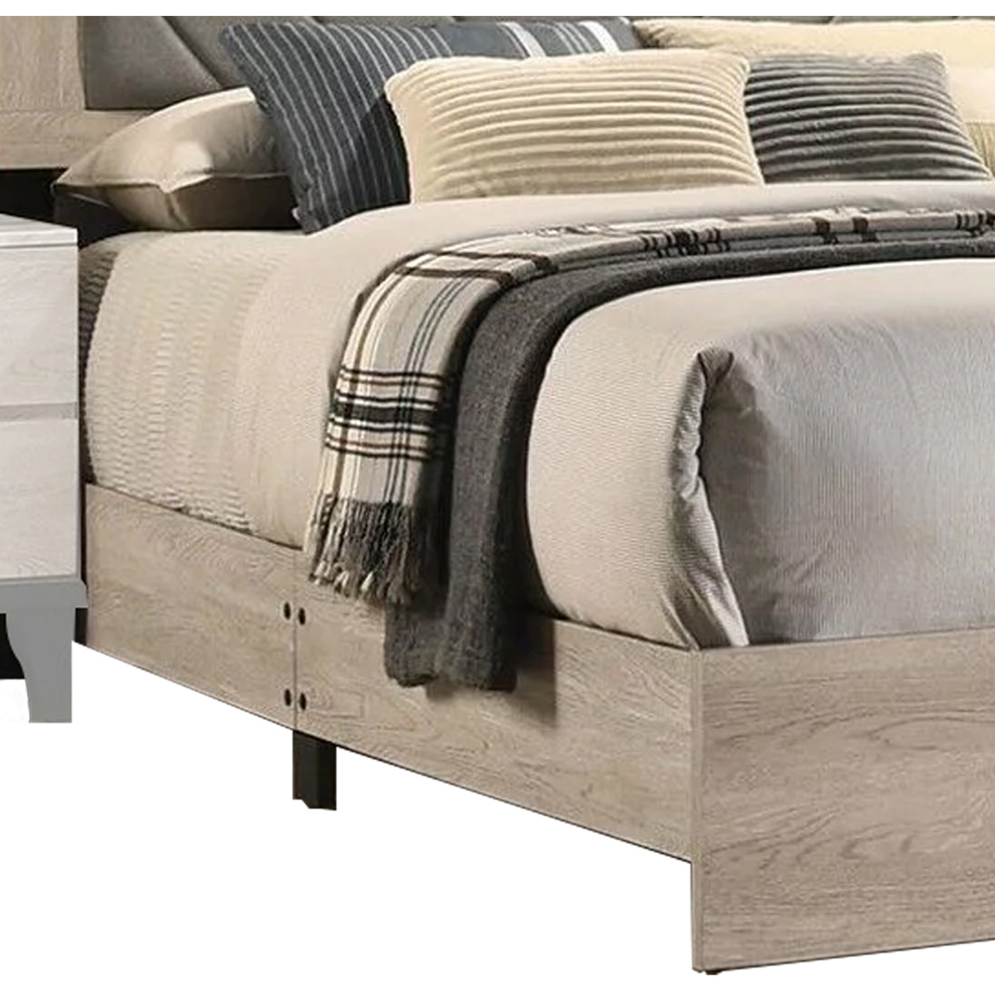 Cato Upholstered Queen Size Bed, Chevron Tufted Gray Headboard, Cream