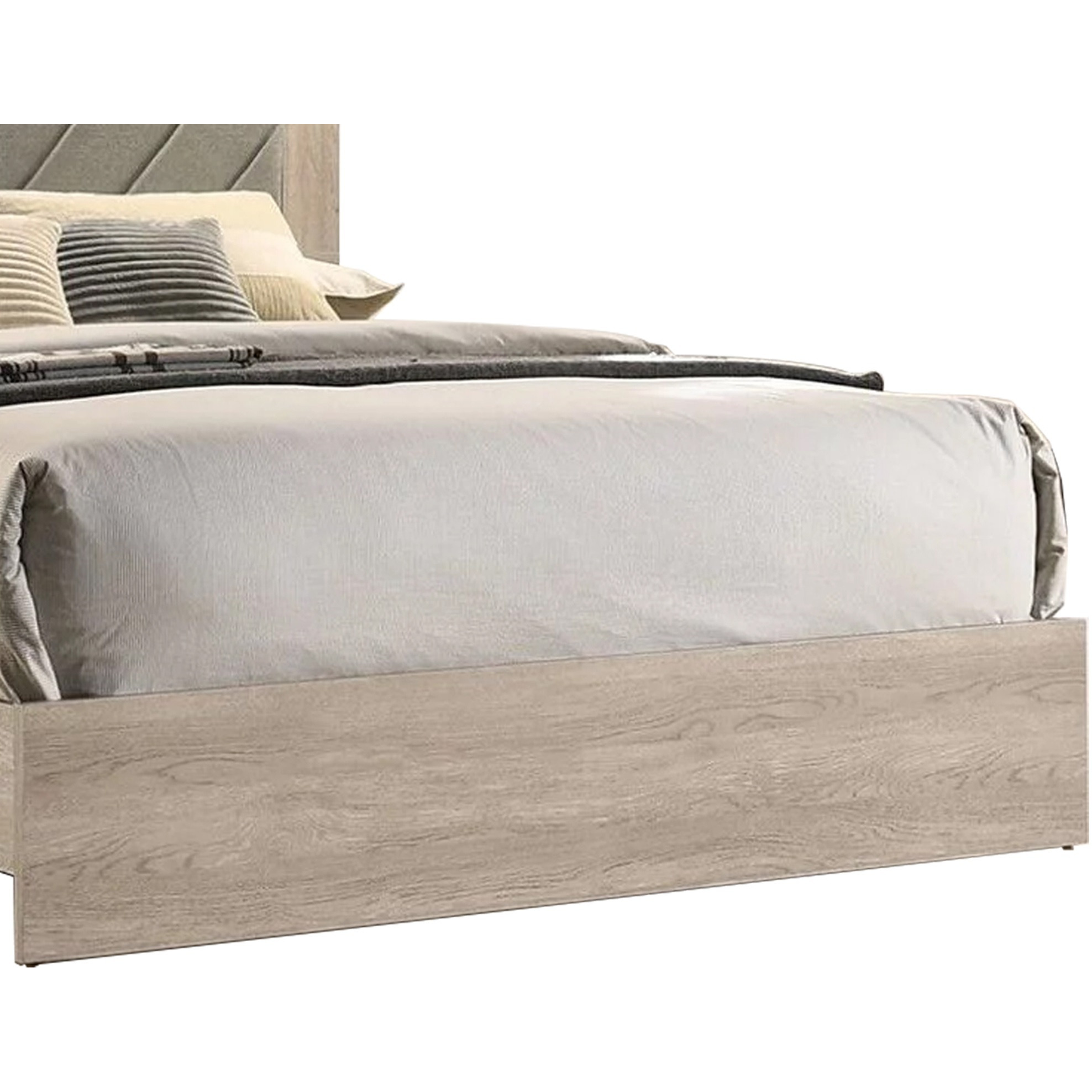 Cato Upholstered Queen Size Bed, Chevron Tufted Gray Headboard, Cream