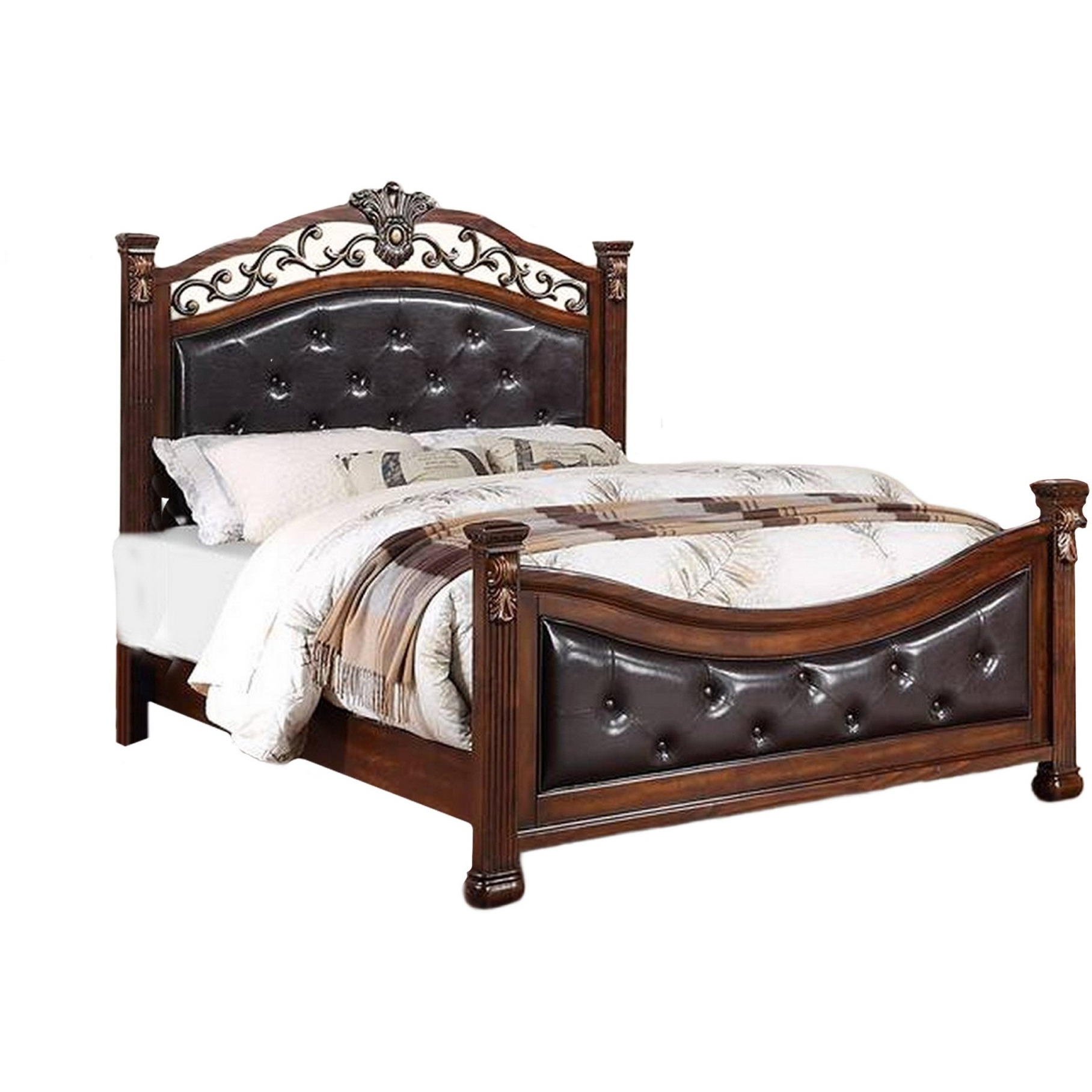 Jax California King Bed, Button Tufted Upholstered Headboard, Cherry Brown
