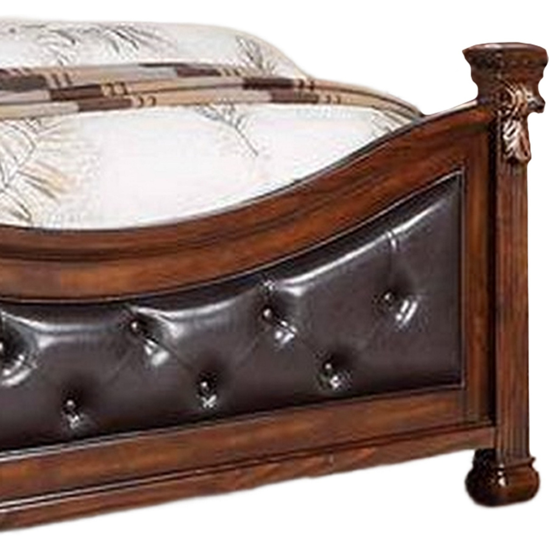 Jax California King Bed, Button Tufted Upholstered Headboard, Cherry Brown