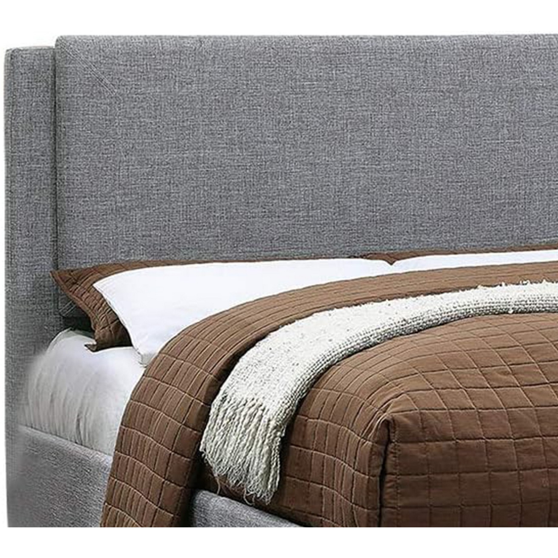 Bovi California King Bed, 2 Storage Drawers, Fully Upholstered Stone Gray