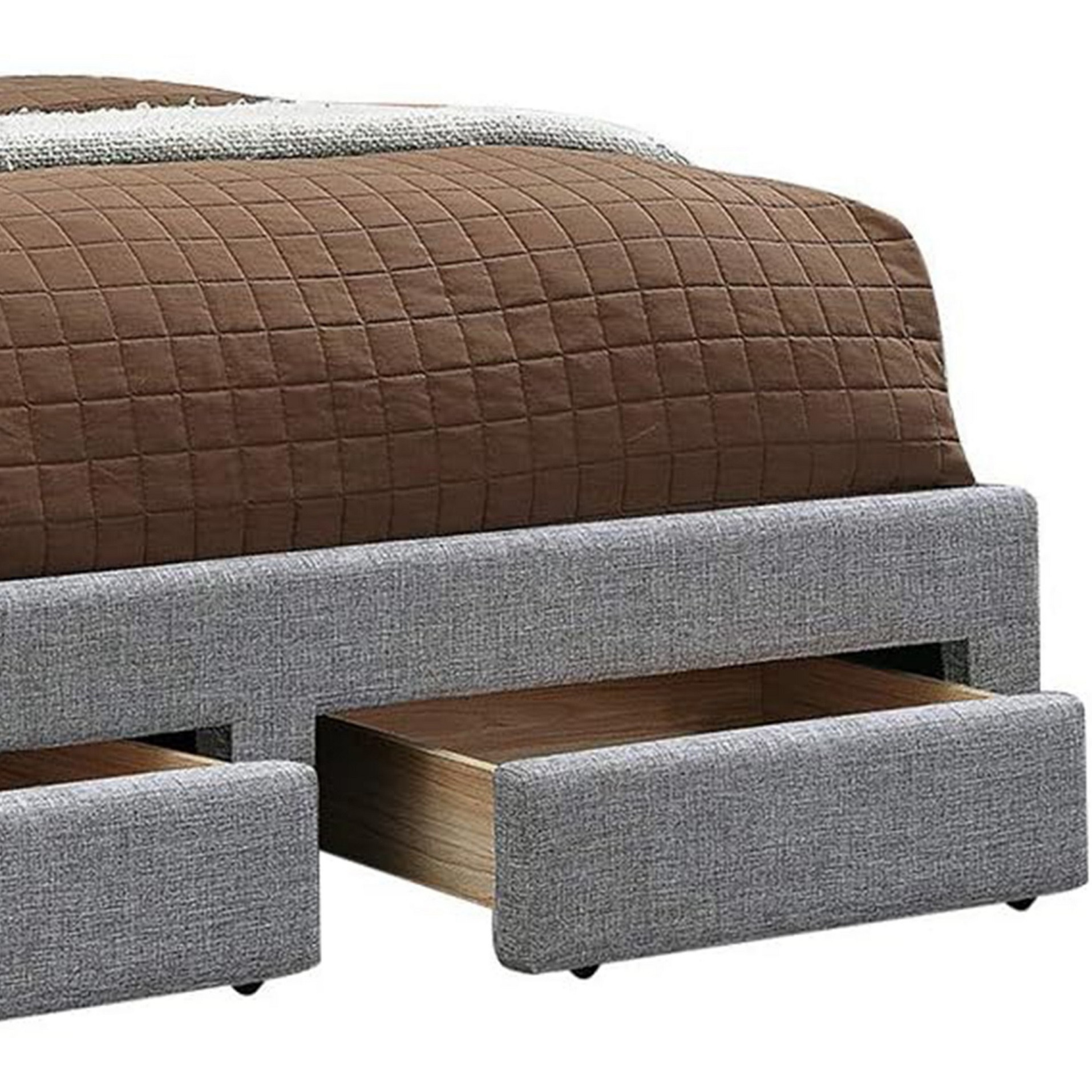 Bovi California King Bed, 2 Storage Drawers, Fully Upholstered Stone Gray