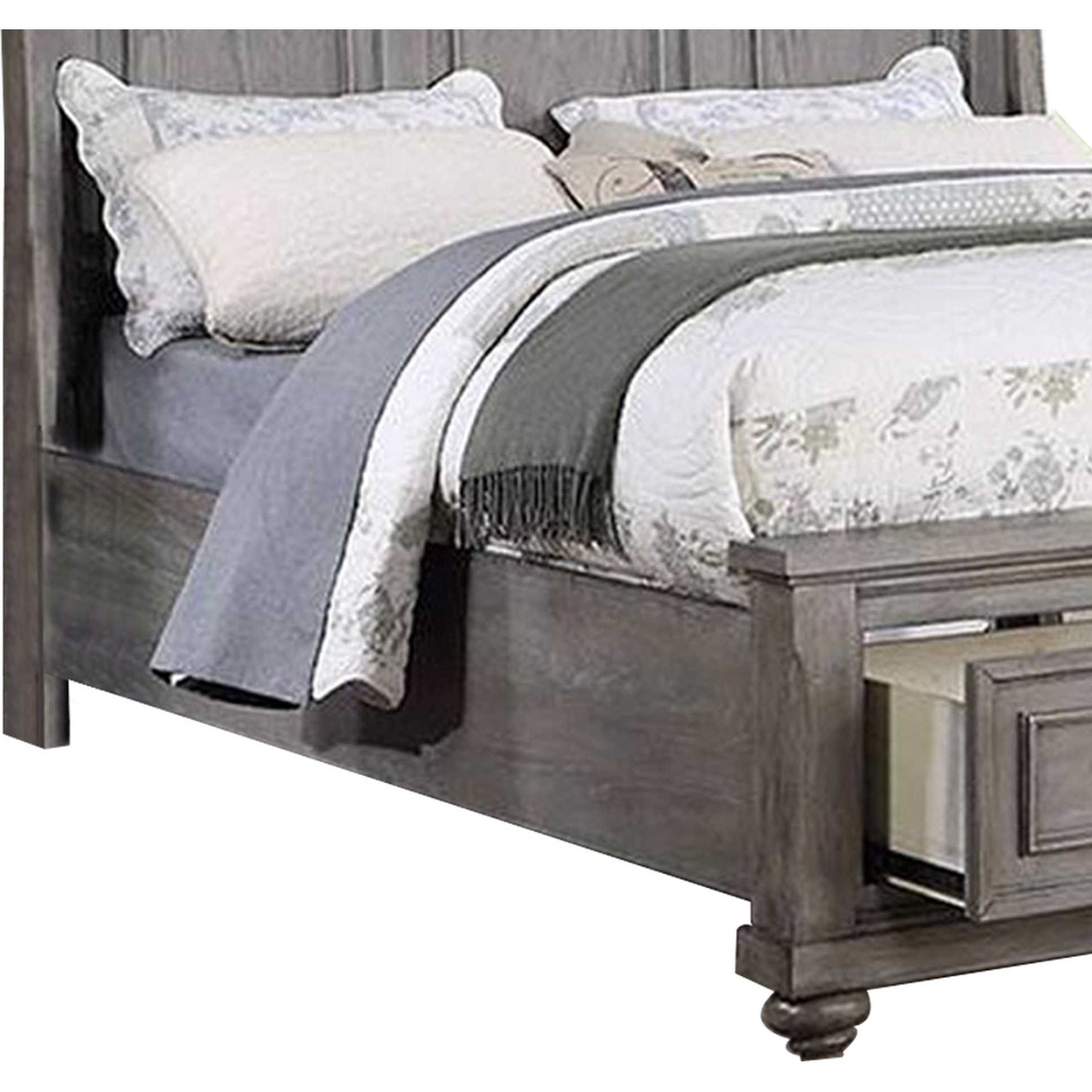 Demi California King Bed, Sleigh Headboard, Storage Drawers, Oak Gray Wood