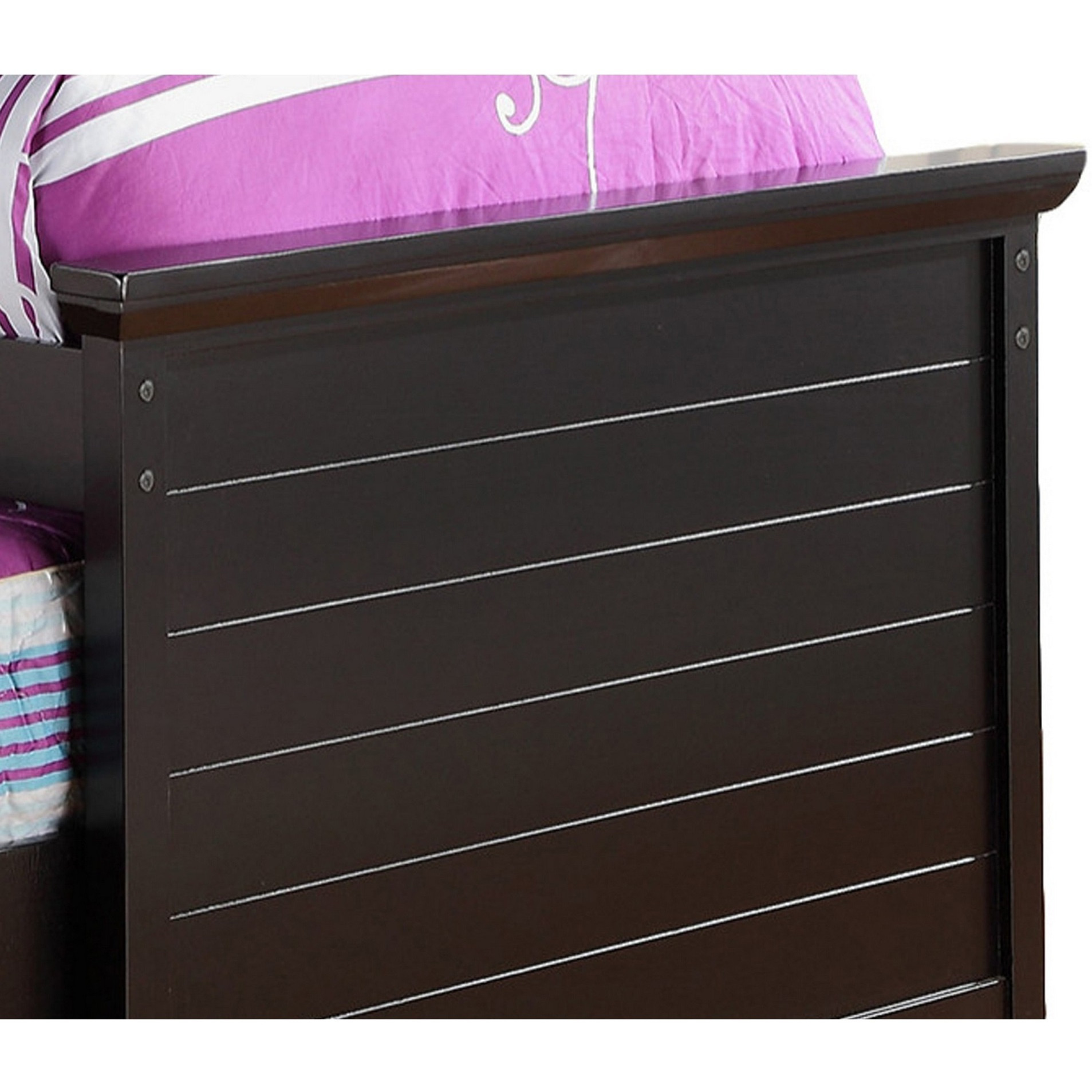 Toni Twin Size Trundle Bed with 6 Drawers, Bookcase Headboard, Black Wood