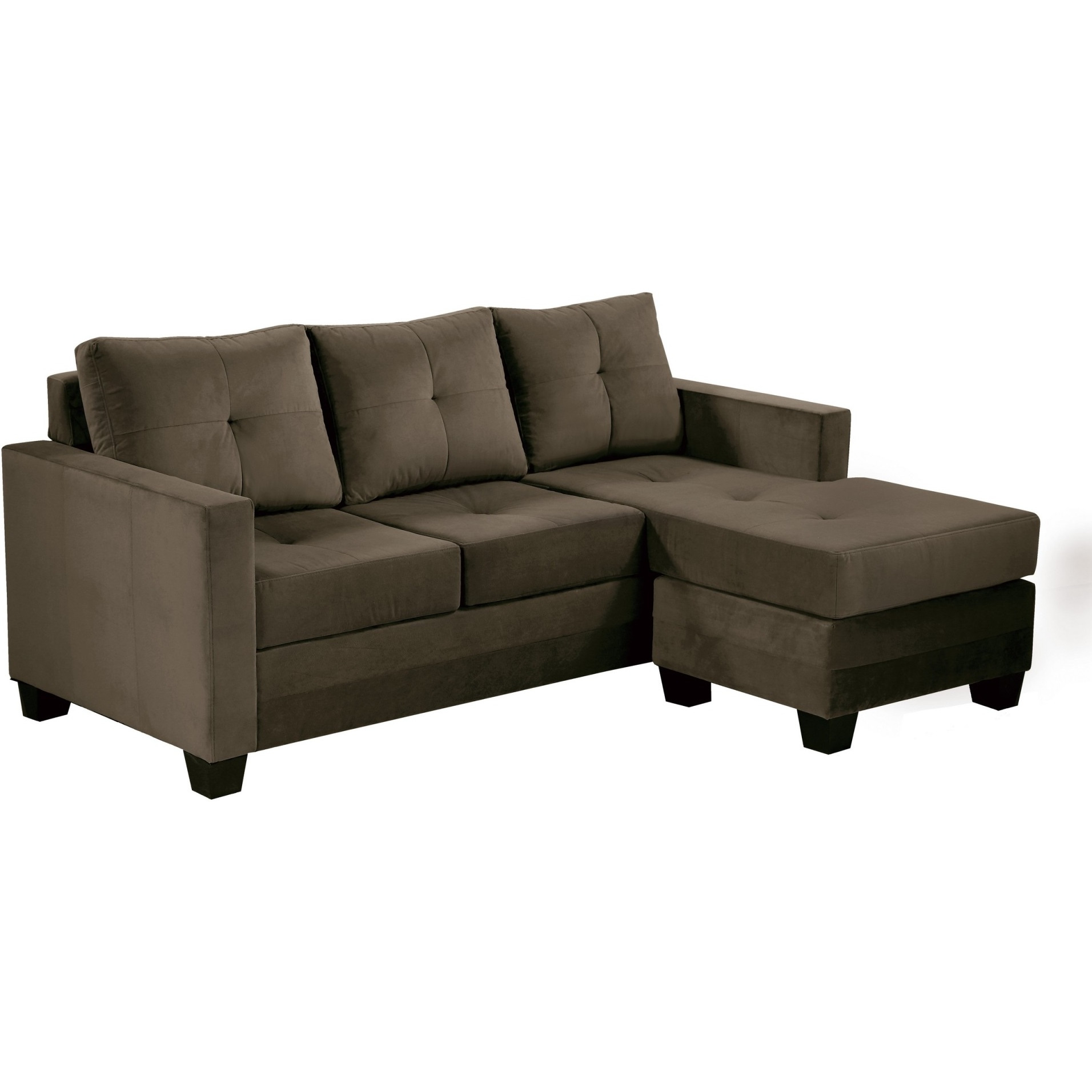 78 Inch Reversible L Shape Sofa Chaise Lounger, Brown Microfiber Fabric