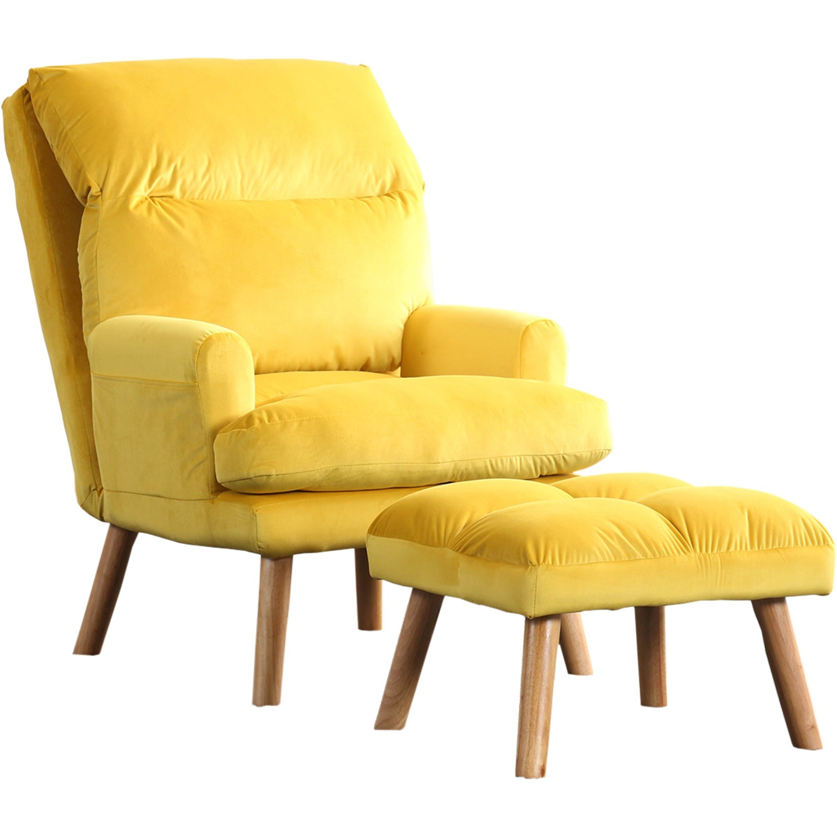Nina 28 Inch 2 Piece Accent Chair and Ottoman Set, Splayed Legs, Yellow
