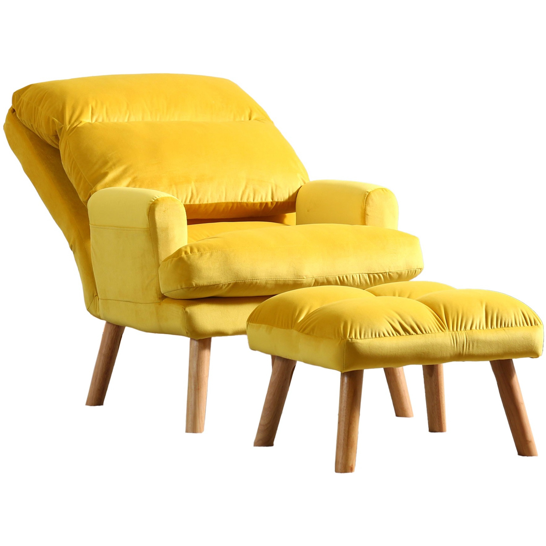 Nina 28 Inch 2 Piece Accent Chair and Ottoman Set, Splayed Legs, Yellow