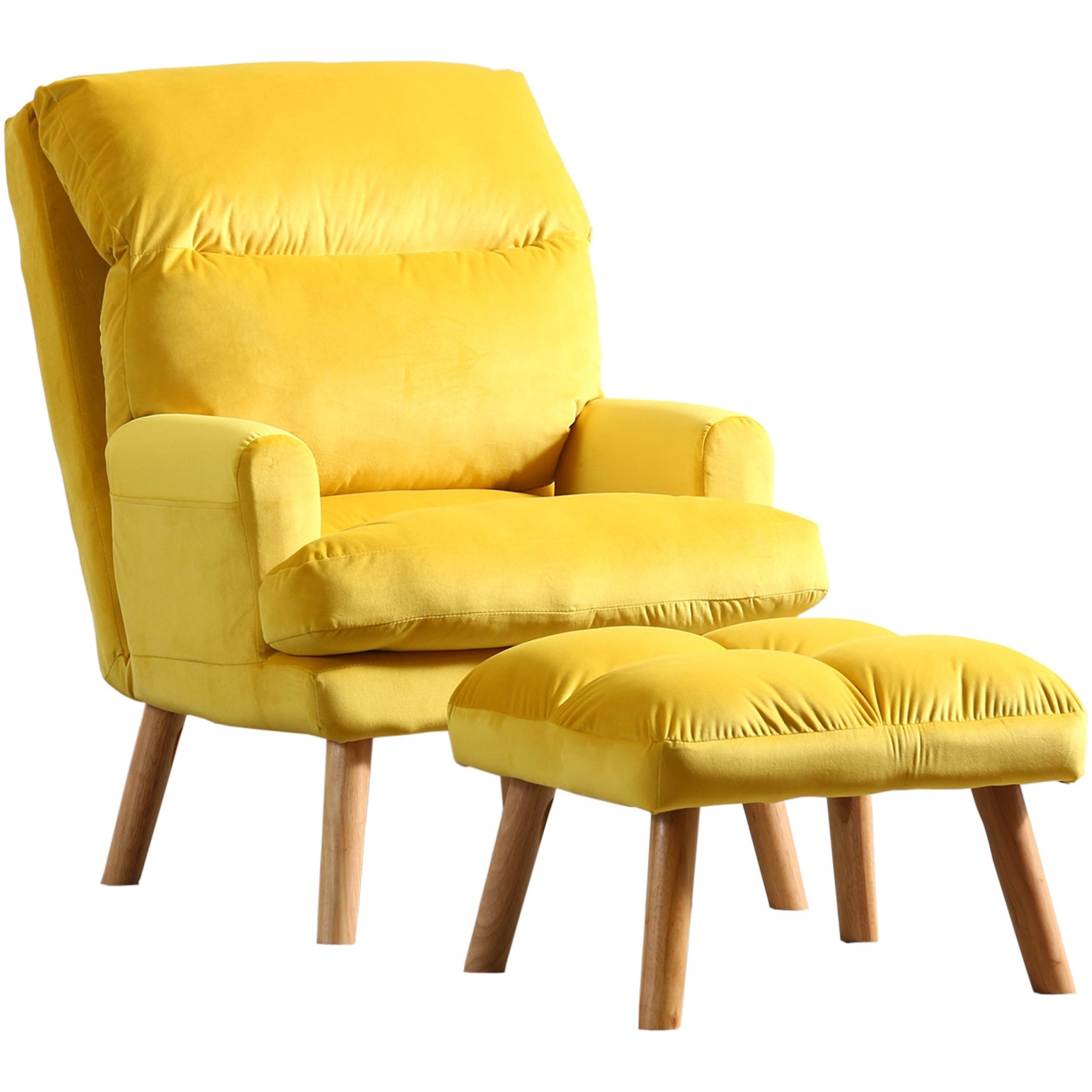 Nina 28 Inch 2 Piece Accent Chair and Ottoman Set, Splayed Legs, Yellow