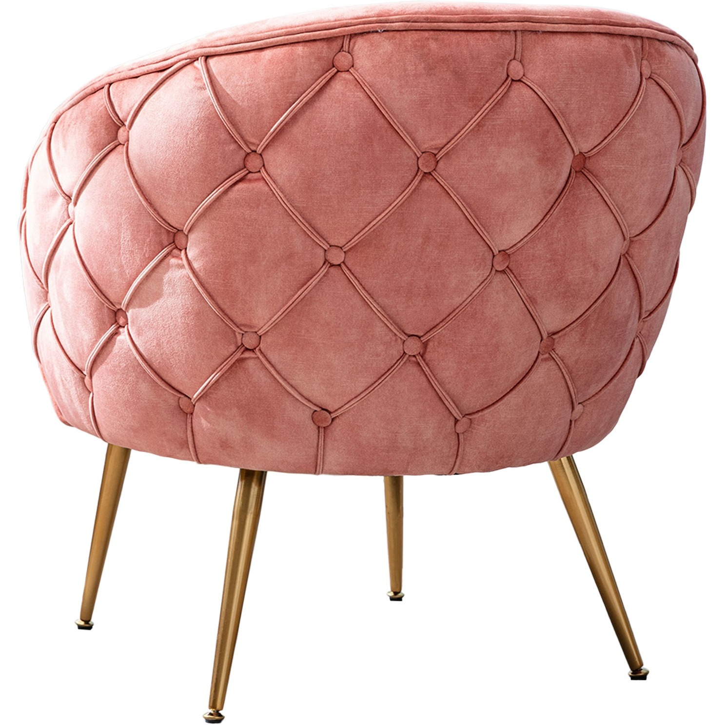 Anvi 30 Inch Accent Chair, Curved Back, Woven Diamond Pattern, Pink, Gold