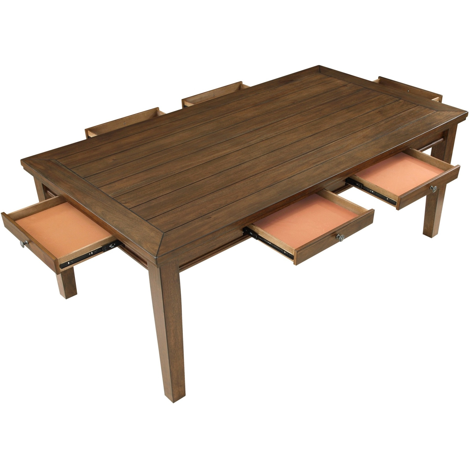 Trea 78 Inch Dining Table, 6 Drawers, Plank Top, 6 Seater, Rustic Brown