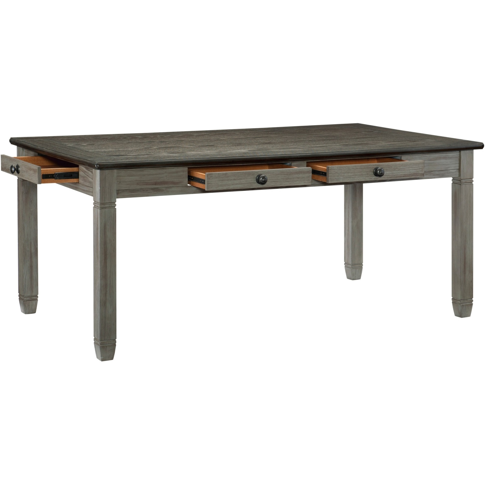 Rome 72 Inch Wood Dining Table, 6 Drawers, Two Tone Finish, Round Handles