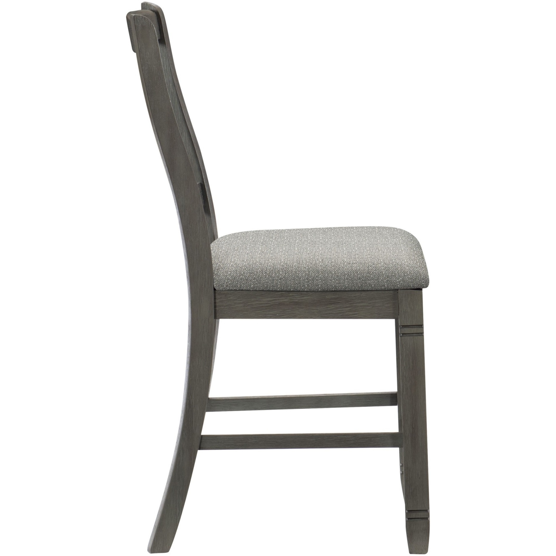 Rome 25 Inch Counter Height Chair, Fabric Seat, Antique Gray Wood, Set of 2