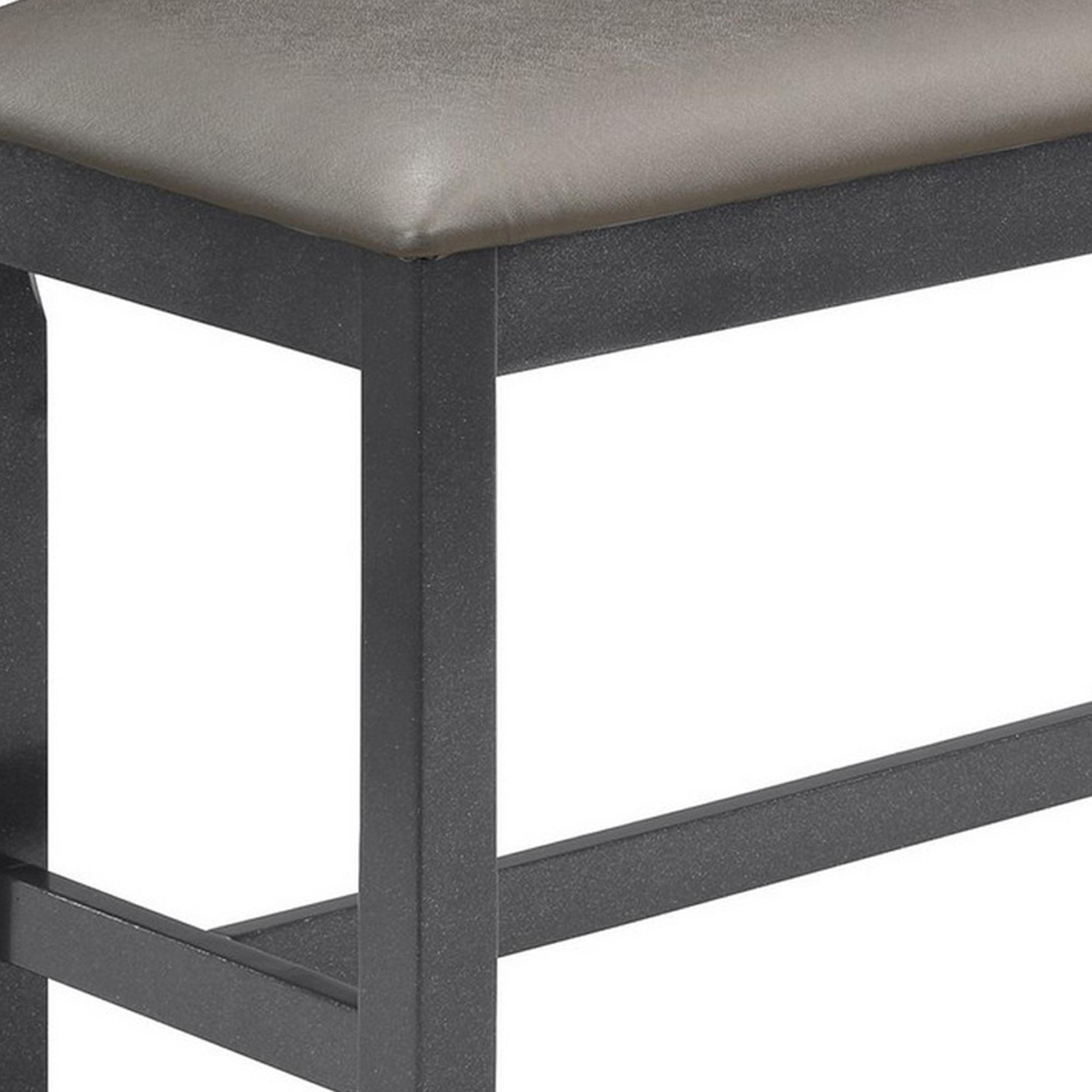 48 Inch Dining Bench, Padded Seat Cushion, Metallic Gray Upholstery, Black
