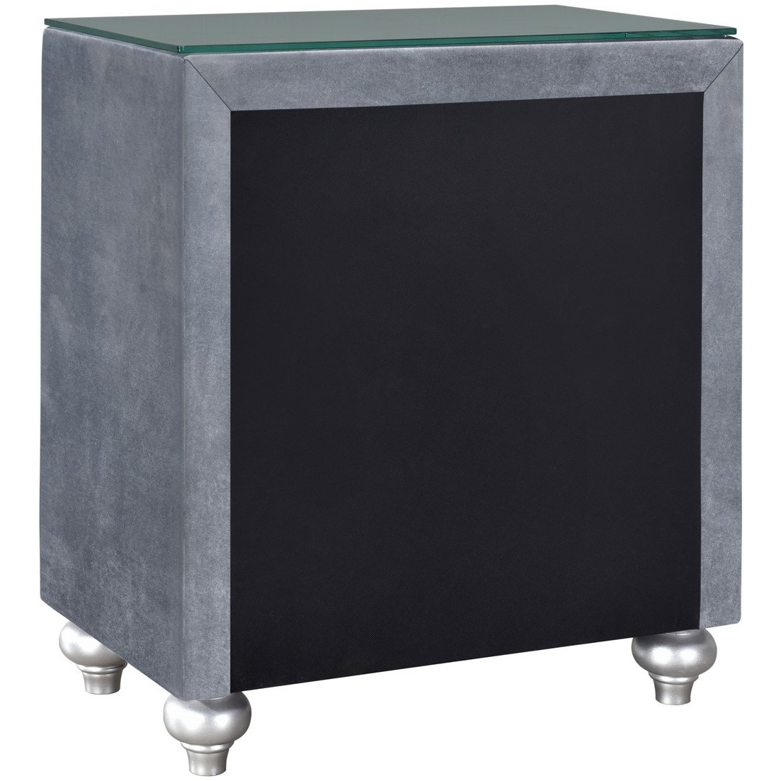 Yin 30 Inch 3 Drawer Nightstand, Glass Top, Crystal Knobs, Gray Velvet