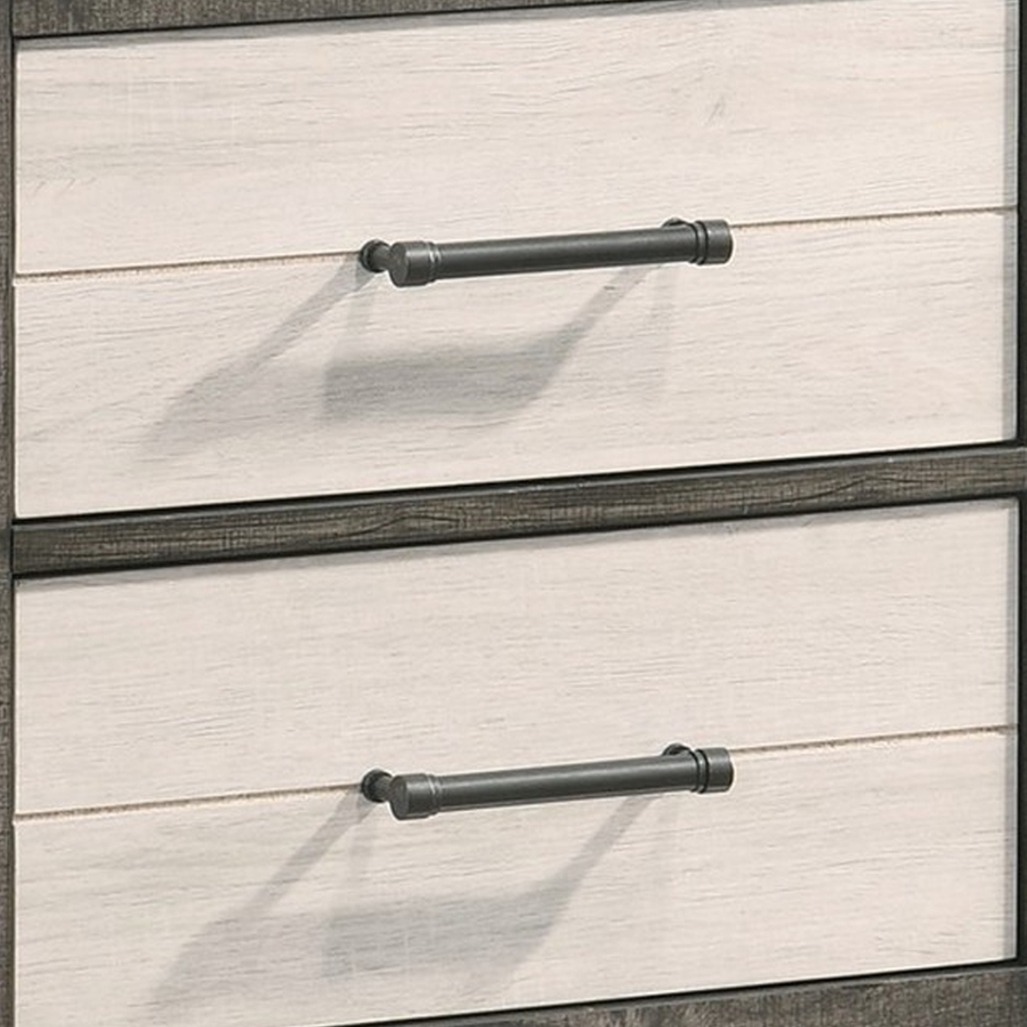 Yaz 25 Inch Modern 2 Drawer Nightstand, Bar Metal Handles, White and Gray