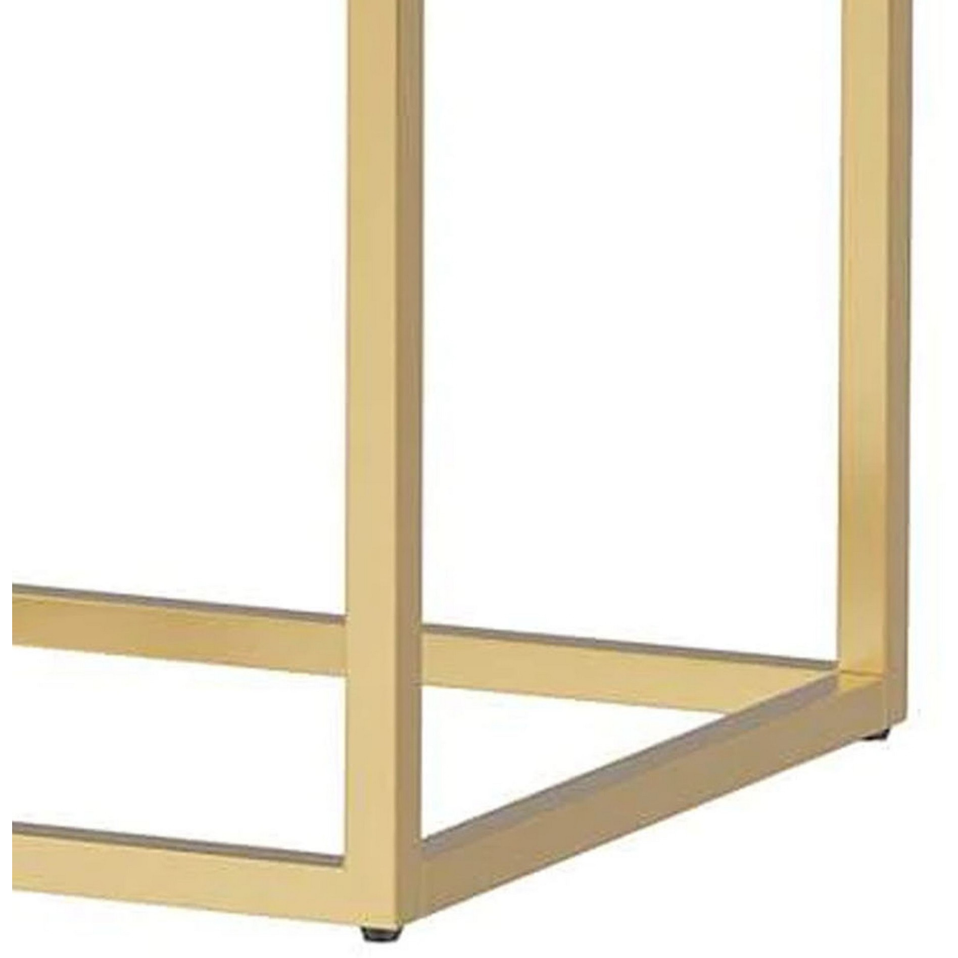 Bran 24 Inch Modern Side End Table, Brown Wood, Gold Steel Base, 1 Drawer
