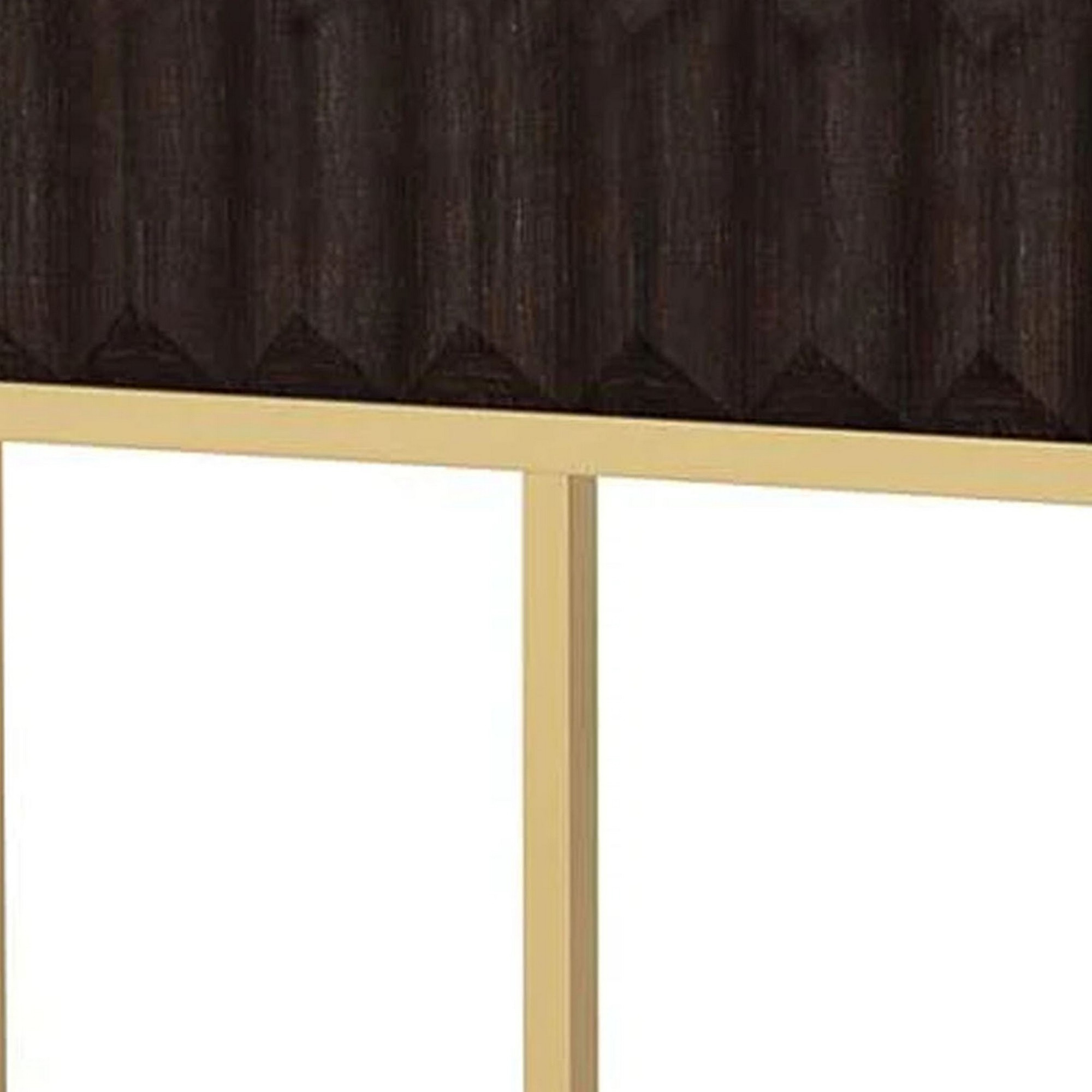 Bran 24 Inch Modern Side End Table, Brown Wood, Gold Steel Base, 1 Drawer