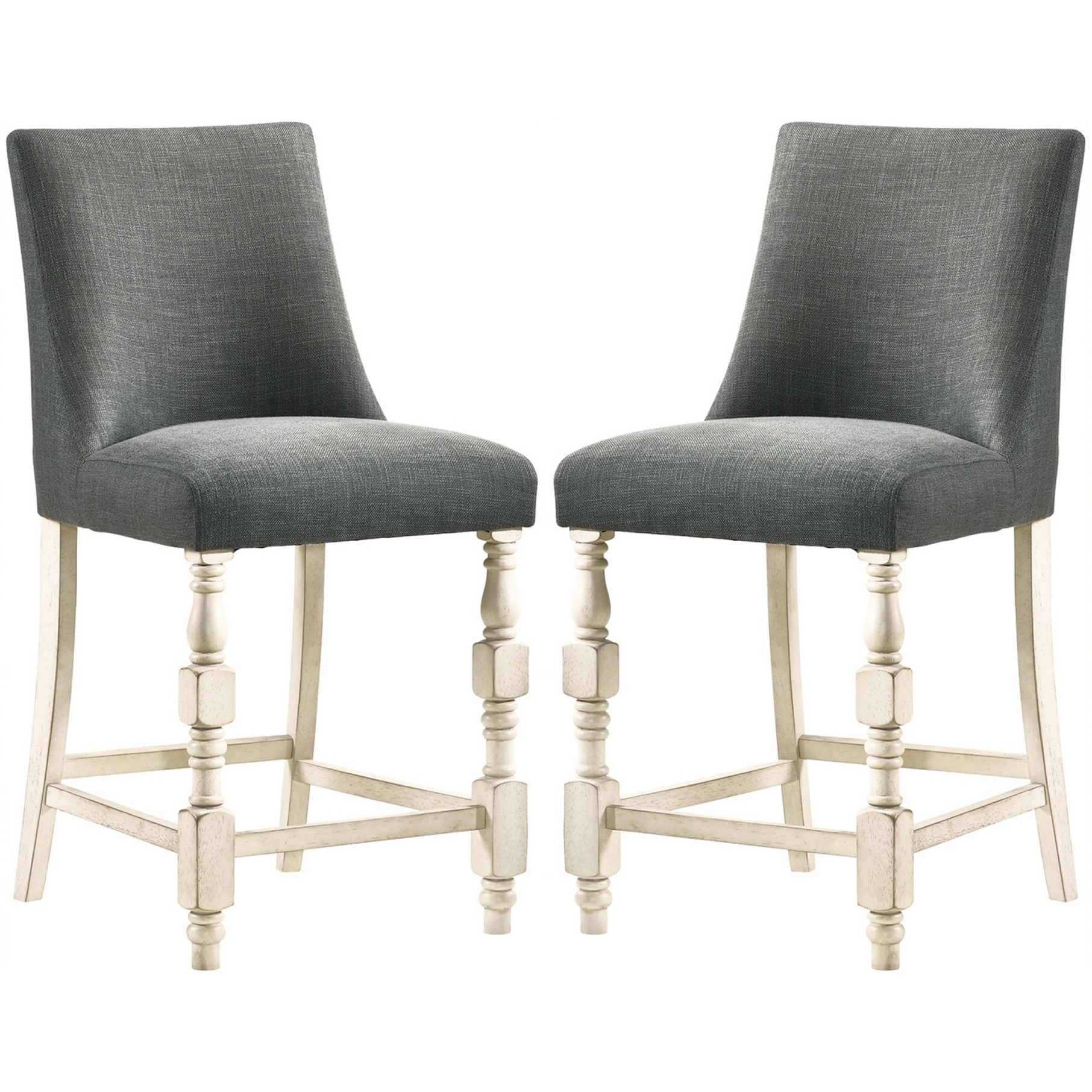 Swan 26 Inch Counter Height Chair, Set of 2, Gray Seat, Ivory Turned Legs