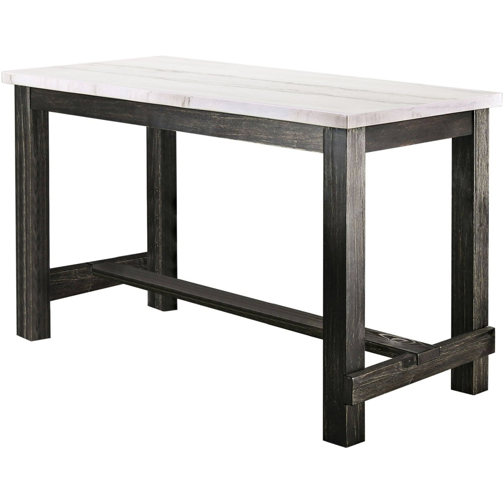 Yae 60 Inch Counter Height Table, White Marble Top, Antique Black Wood Base