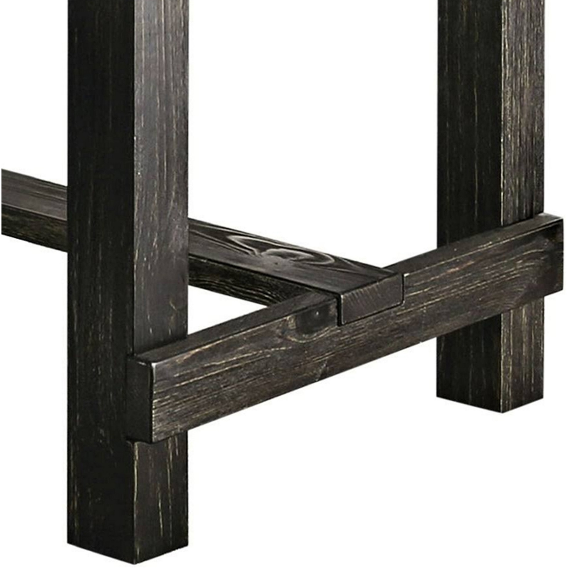 Yae 60 Inch Counter Height Table, White Marble Top, Antique Black Wood Base