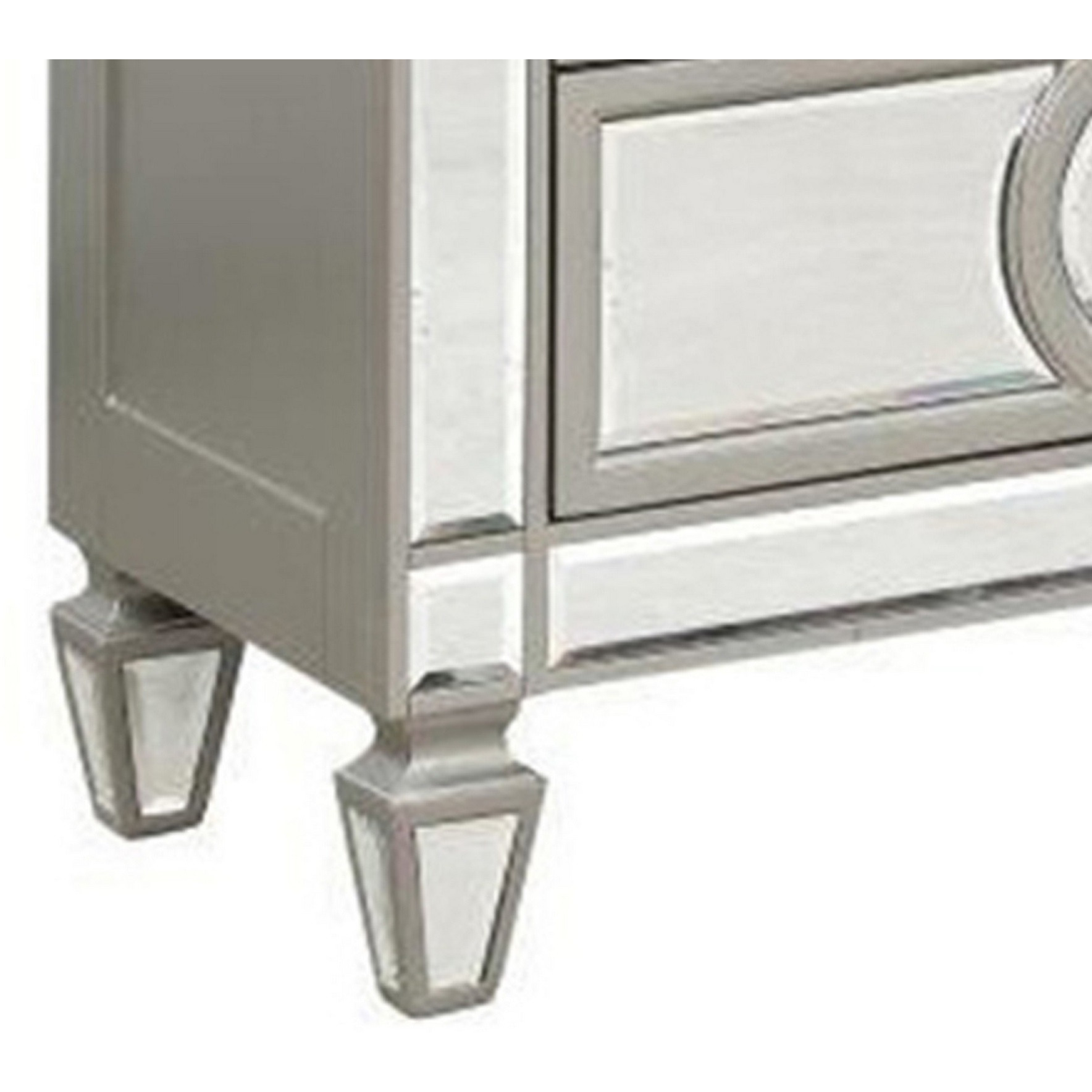 Jack 64 Inch Dresser, 6 Gliding Drawers, Mirror Panel Inserts, Silver