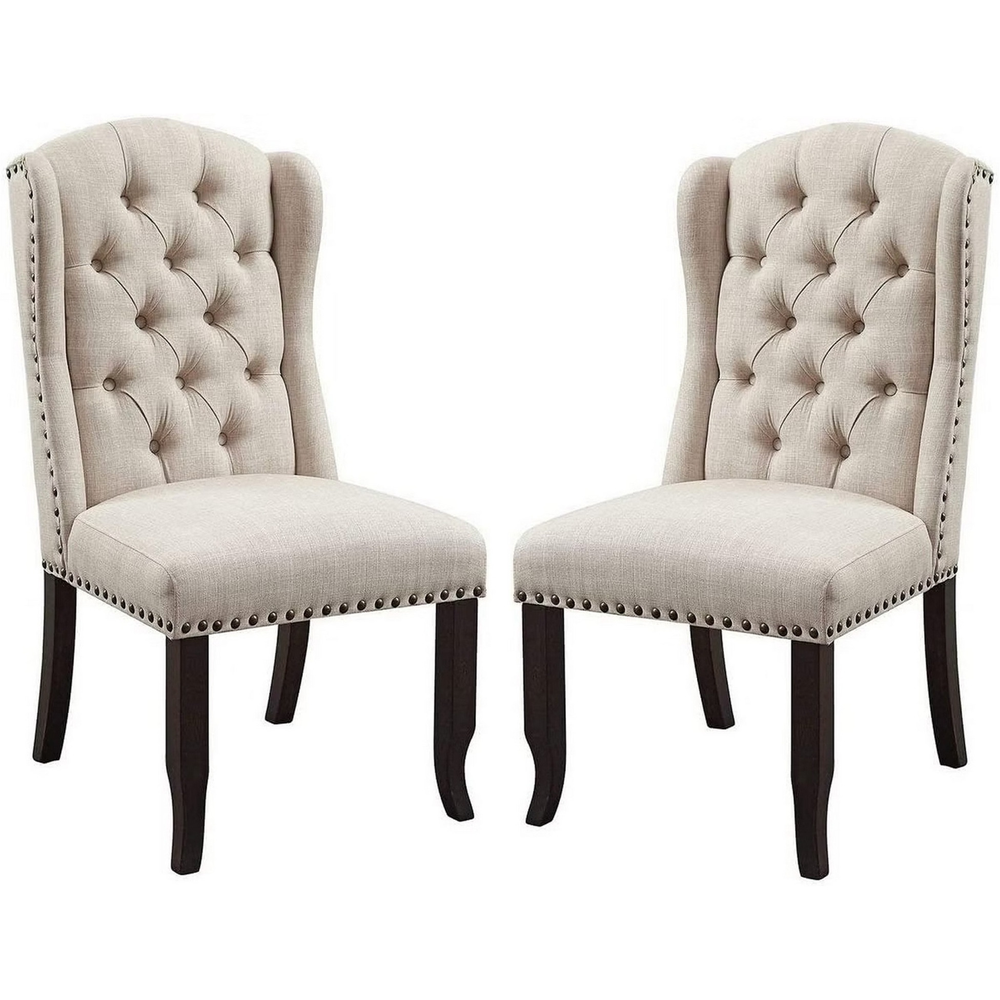 Bega 23 Inch Side Chair, Wingback, Button Tufted, Black, Gray, Set of 2