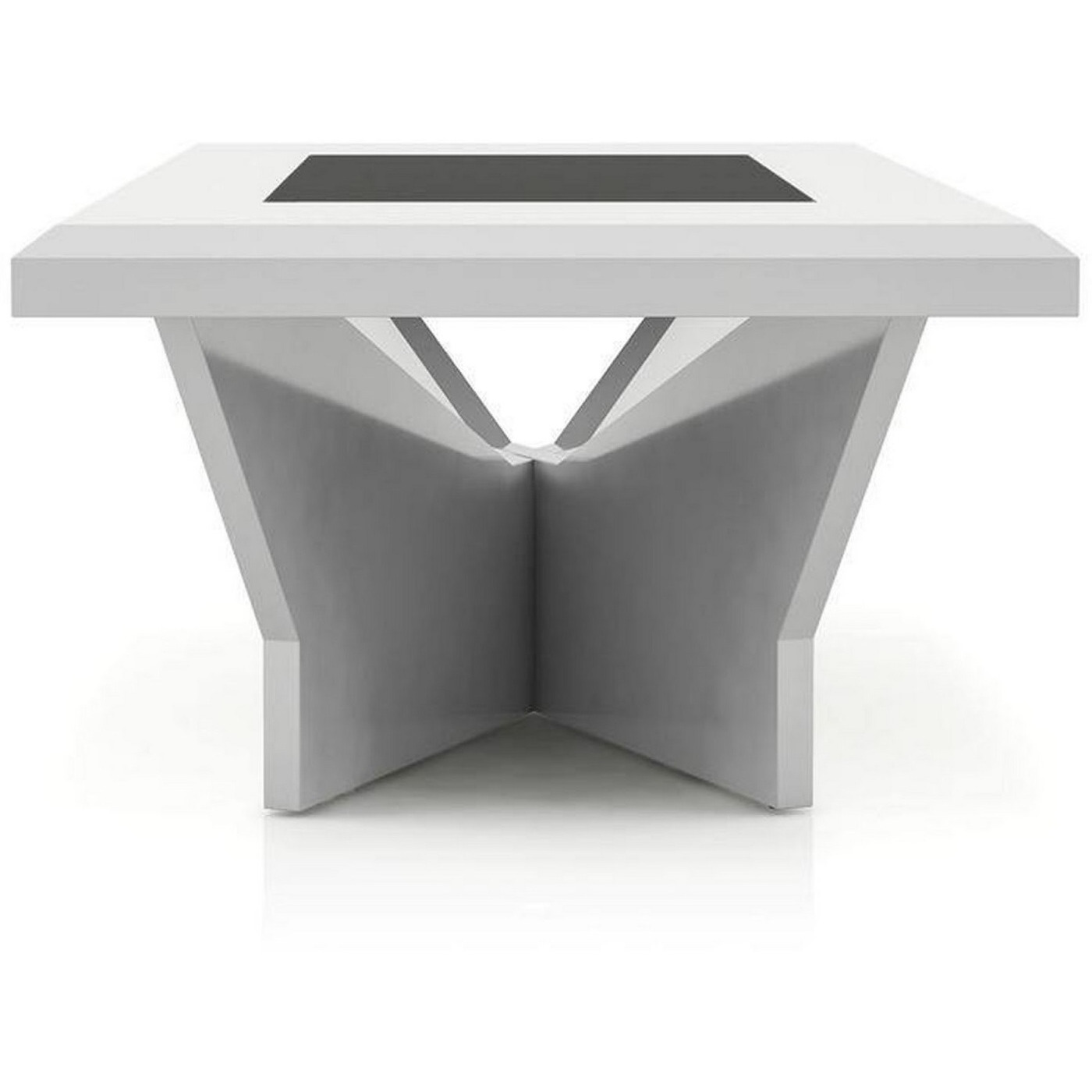 Pera 47 Inch Modern Coffee Table, Black Glass Insert, Geometric, White