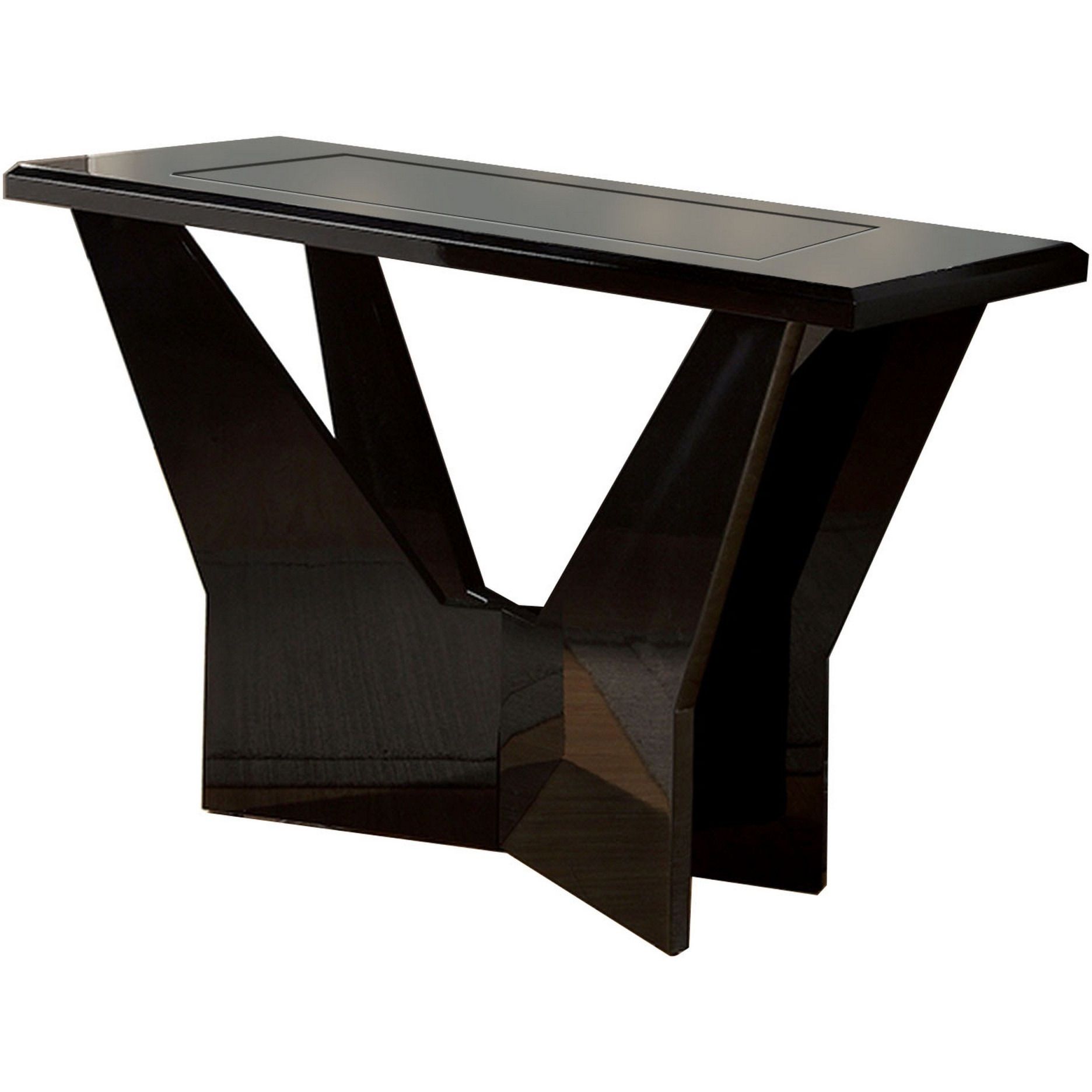 Pera 47 Inch Sofa Console Table, Glass Insert Surface, Geometric, Black