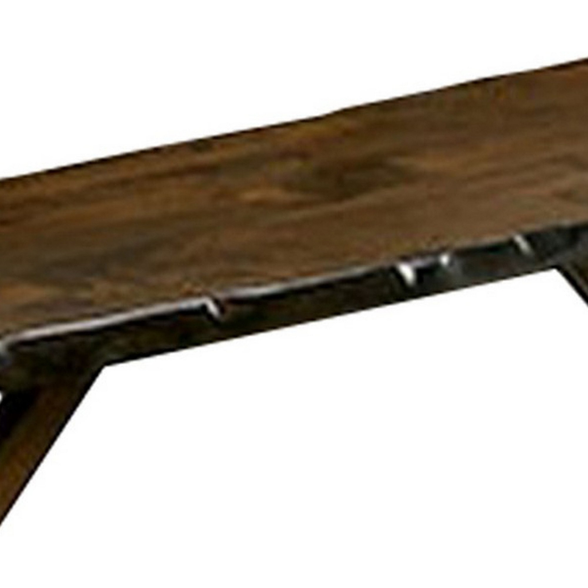 Naef 54 Inch Wood Dining Bench, Walnut Brown, Live Edges, Angled Legs