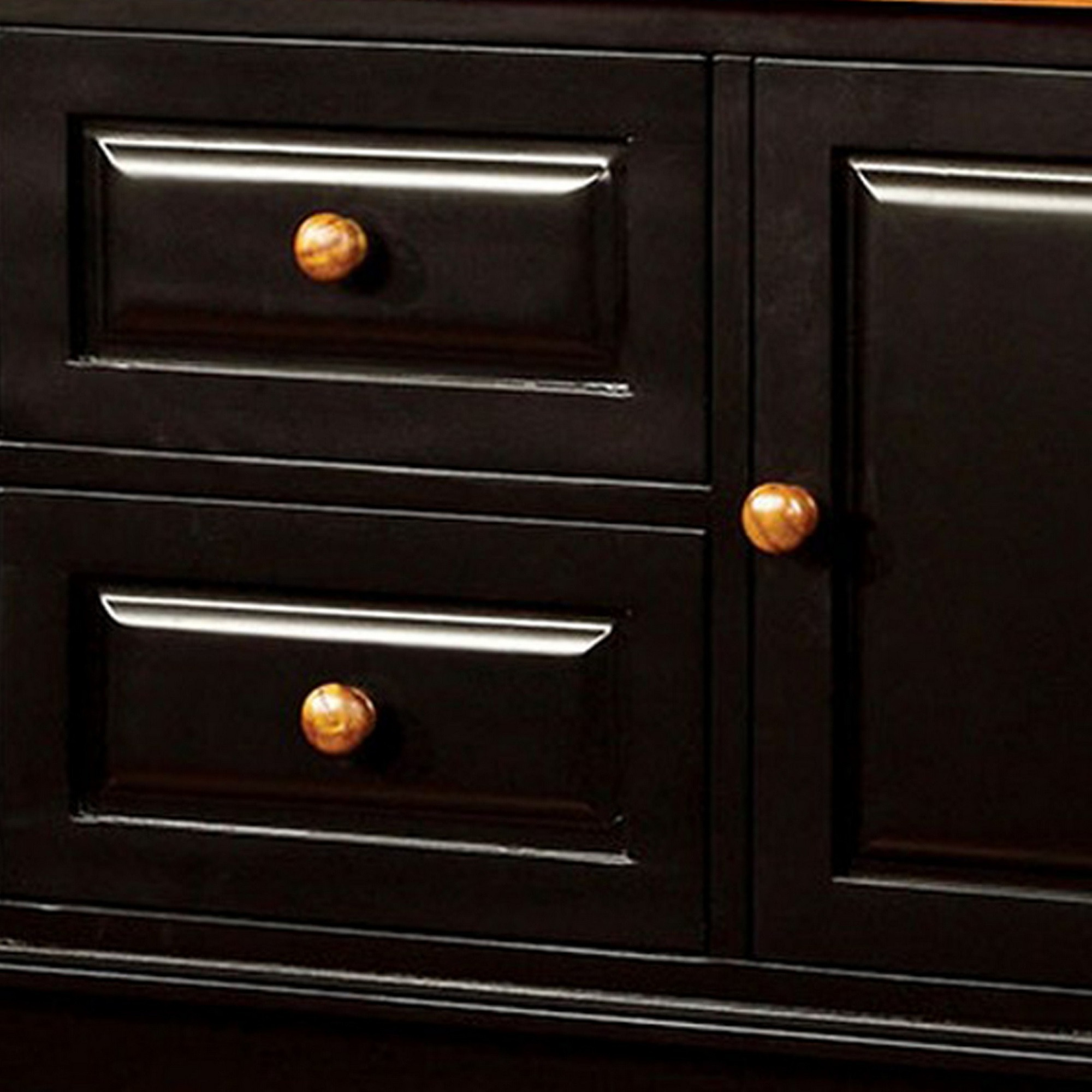 Fritz 52 Inch Server, 2 Cabinets, 2 Drawers, Black, Oak Brown, Turned Legs