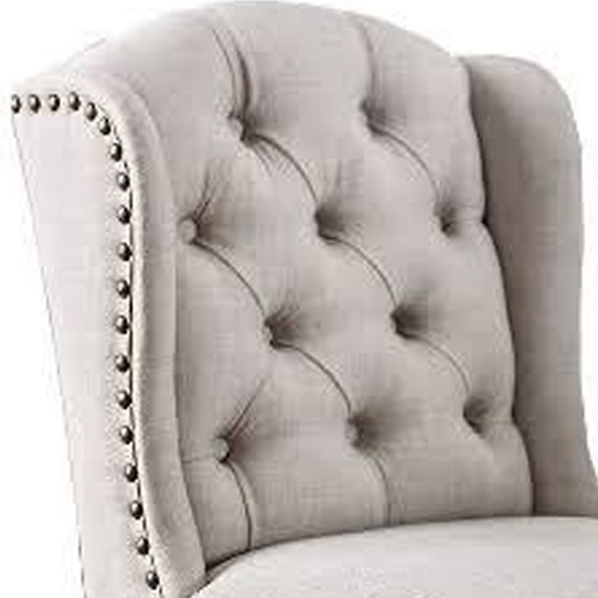 Bega 24 Inch Counter Height Chair, Set of 2, Wingback, Tufted, Light Gray