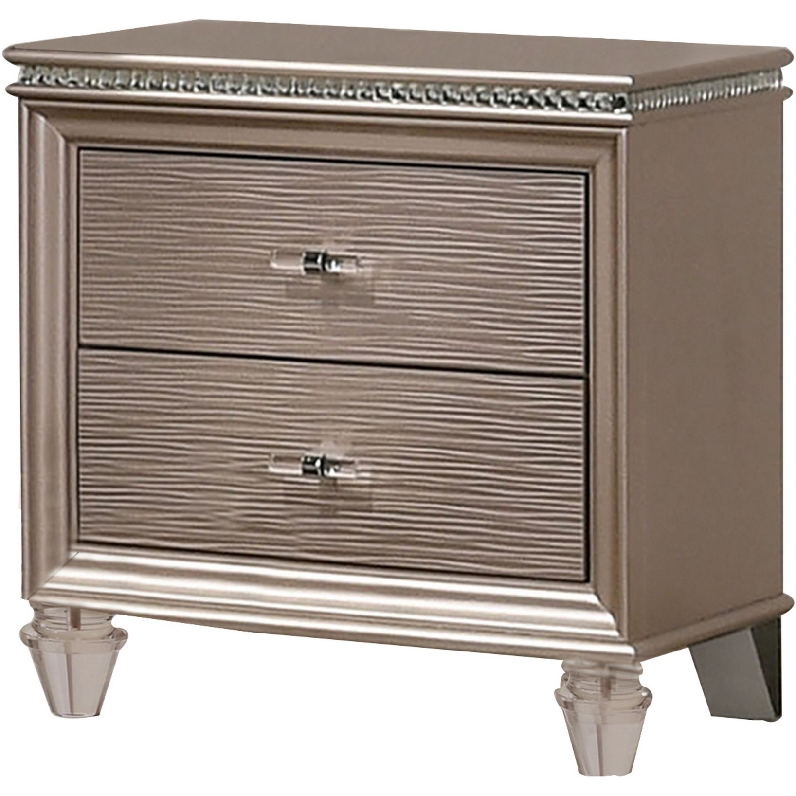 Jisoo 24 Inch Nightstand, 2 Drawers, Textured Drawer Panels, Gold Finish