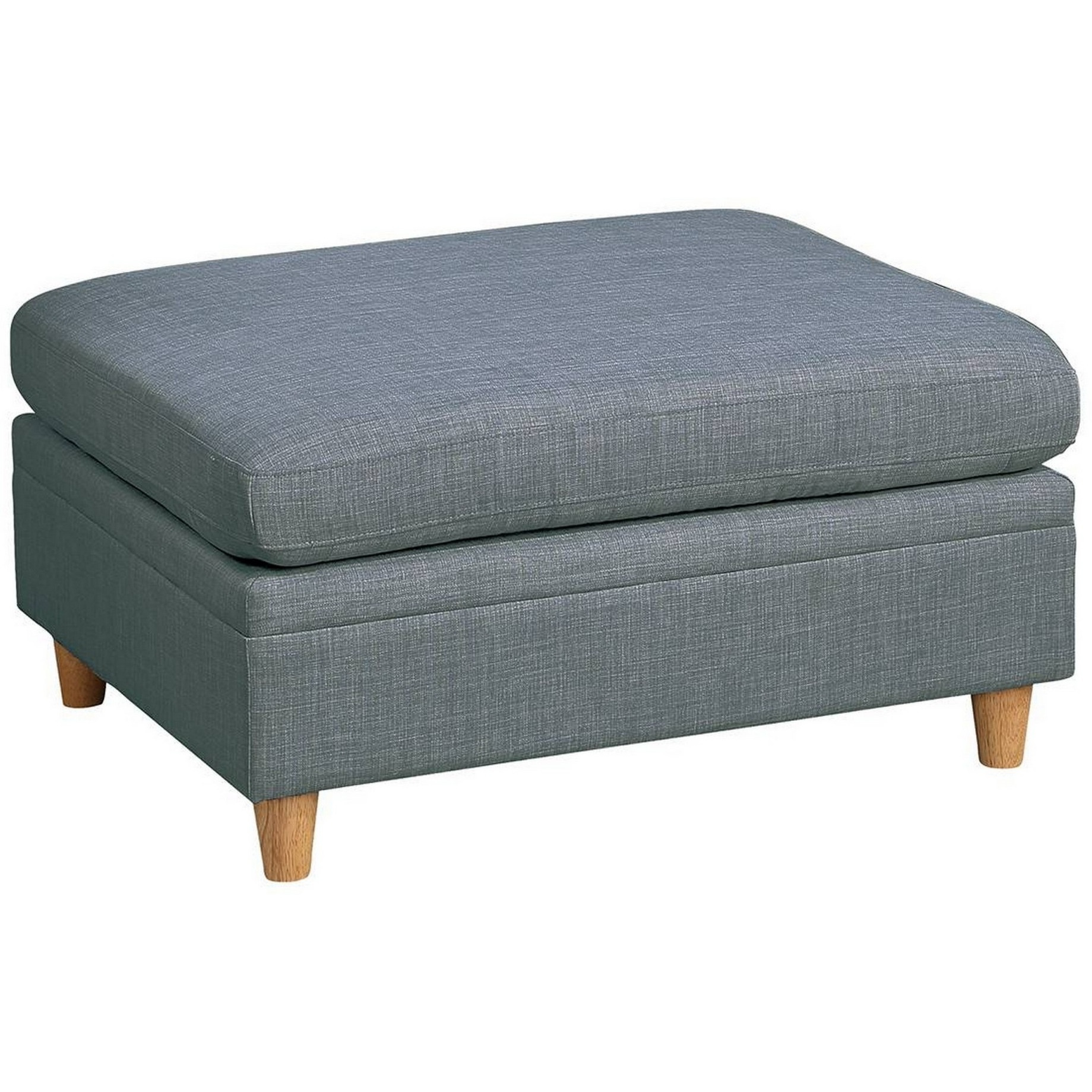 37 Inch Ottoman, Padded Square Seat, Smooth Steel Gray Dorris Fabric