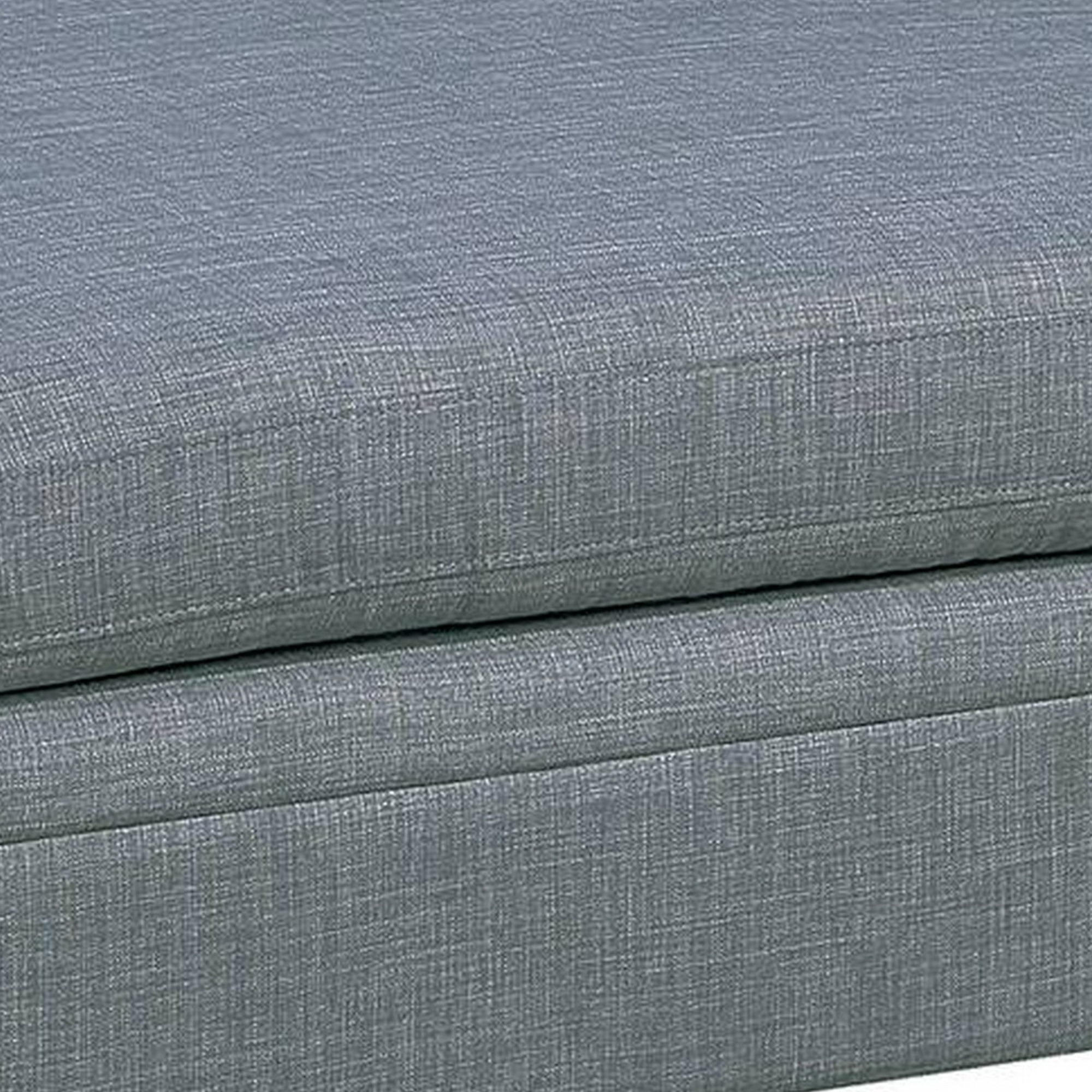 37 Inch Ottoman, Padded Square Seat, Smooth Steel Gray Dorris Fabric