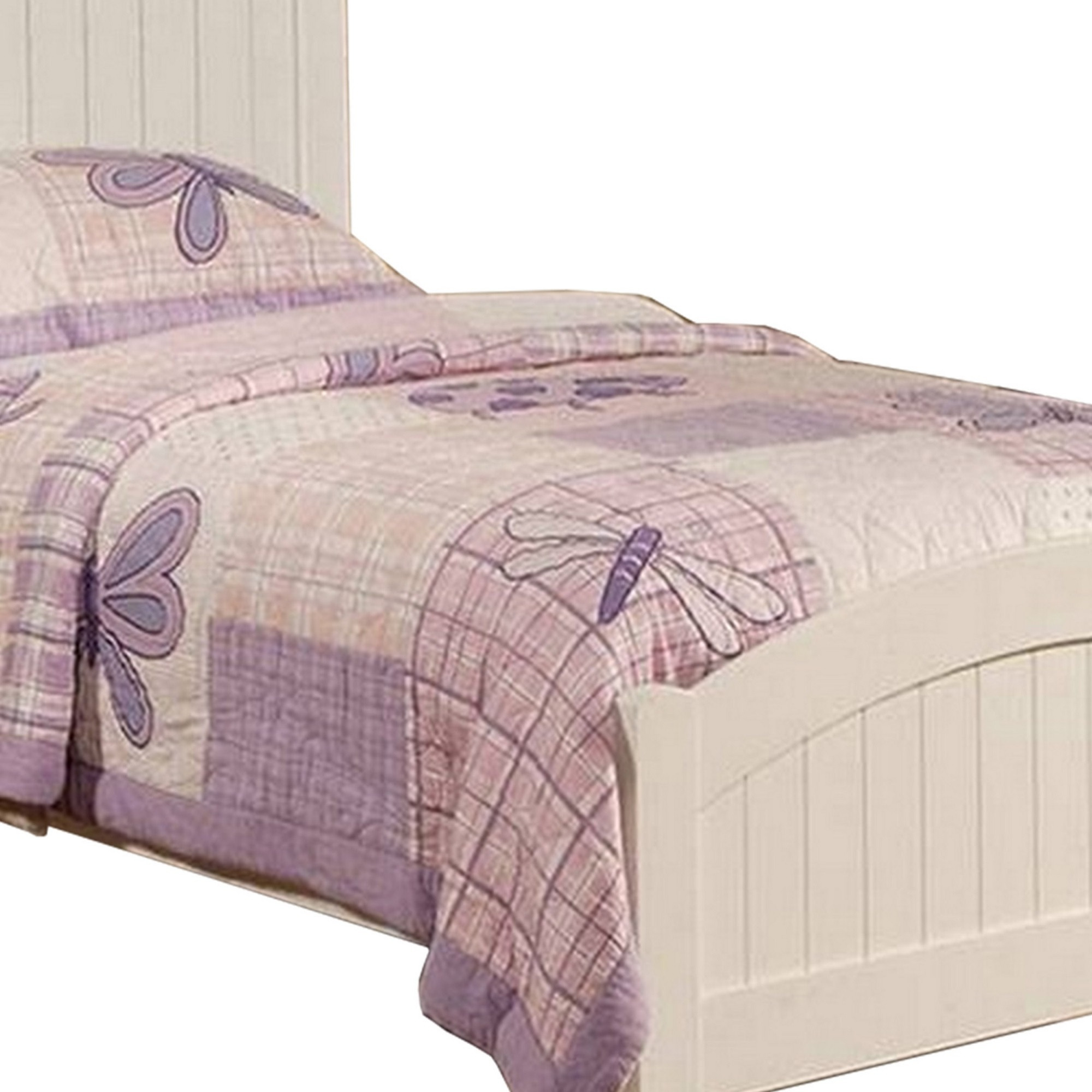 Shov Twin Size Bed, Arched Headboard, Classic White Wood Construction