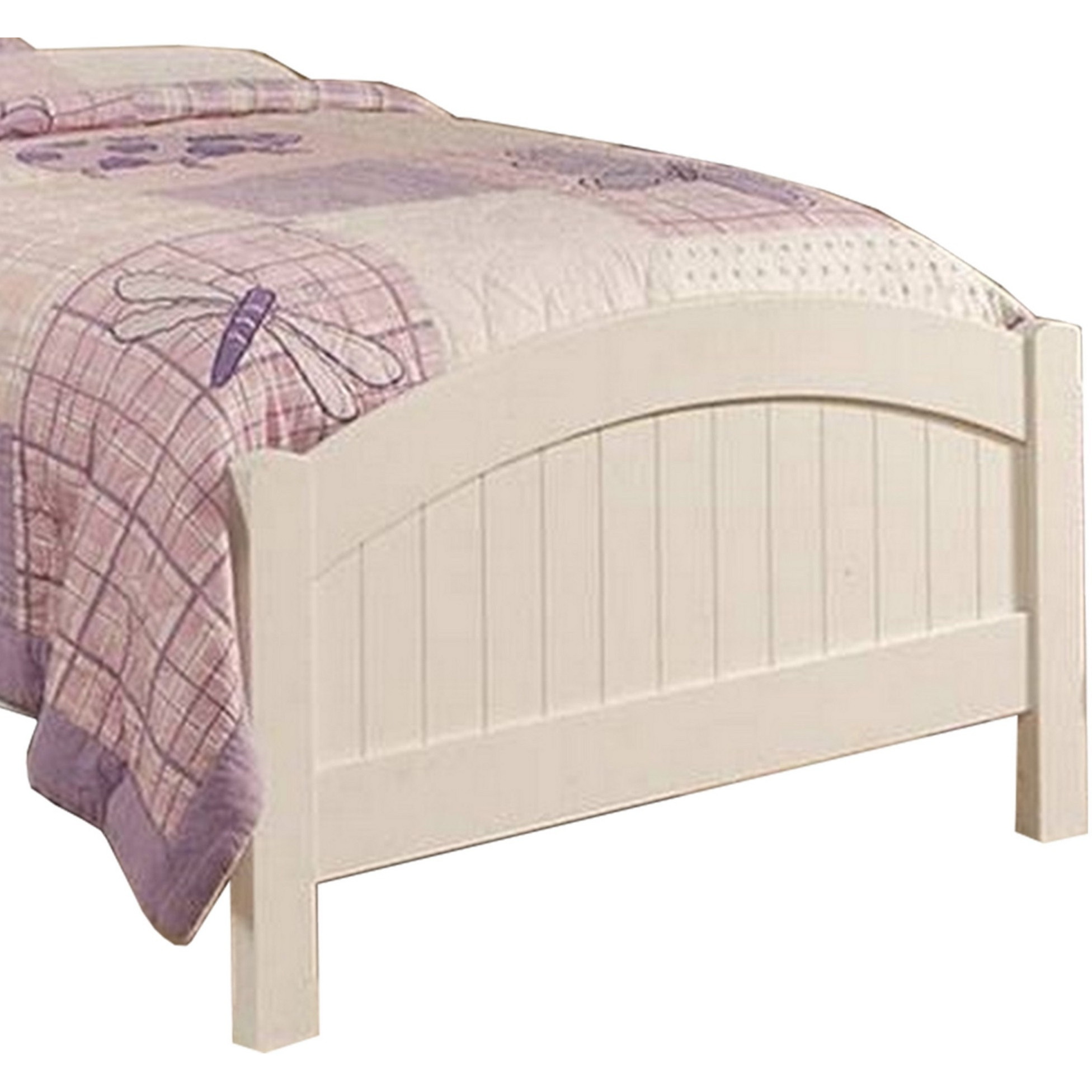 Shov Twin Size Bed, Arched Headboard, Classic White Wood Construction